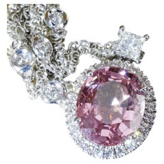 Schmuckzicke 3.46ct Pinkish-Orange Spinel Diamond Pendant Necklace GFCO Certific
