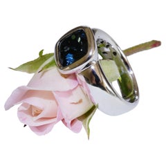 Schmuckzicke Designer London Blue Topaz Ring 750 White Gold 3 ct made in Italy