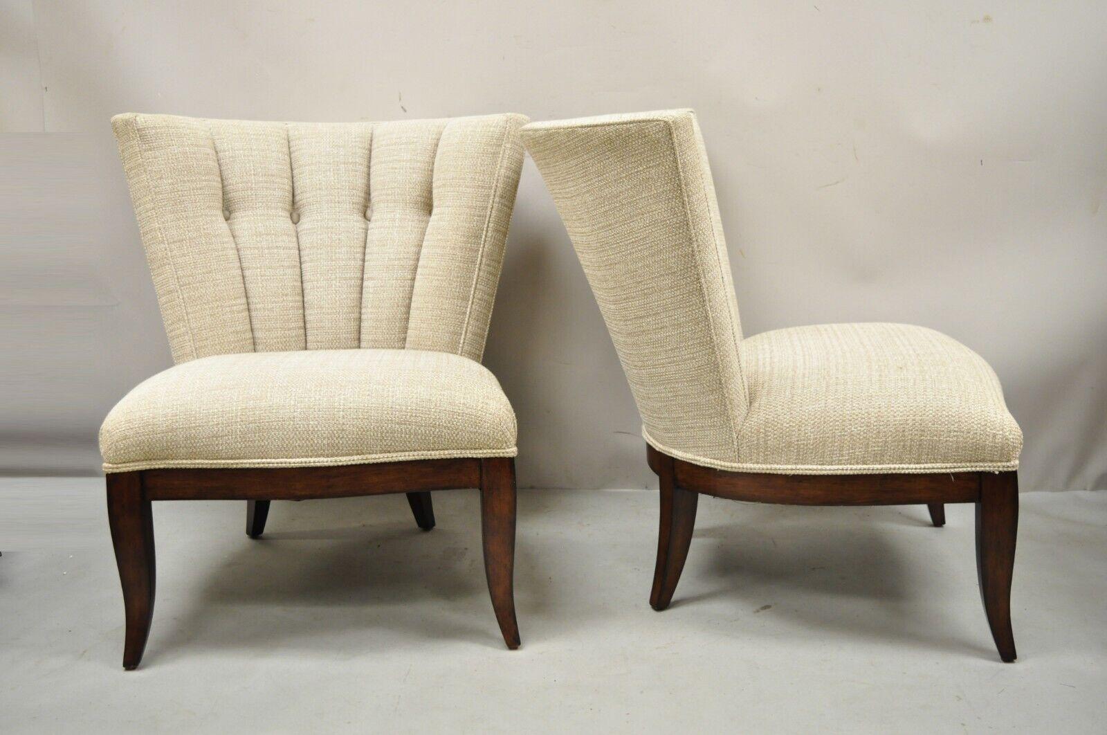Schnadig heritage portfolio Ava slipper lounge chair - a pair. Item features tufted channel back, nice wide frames, solid wood construction, great style and form.
late 20th century - early 21st century. Measurements: 35