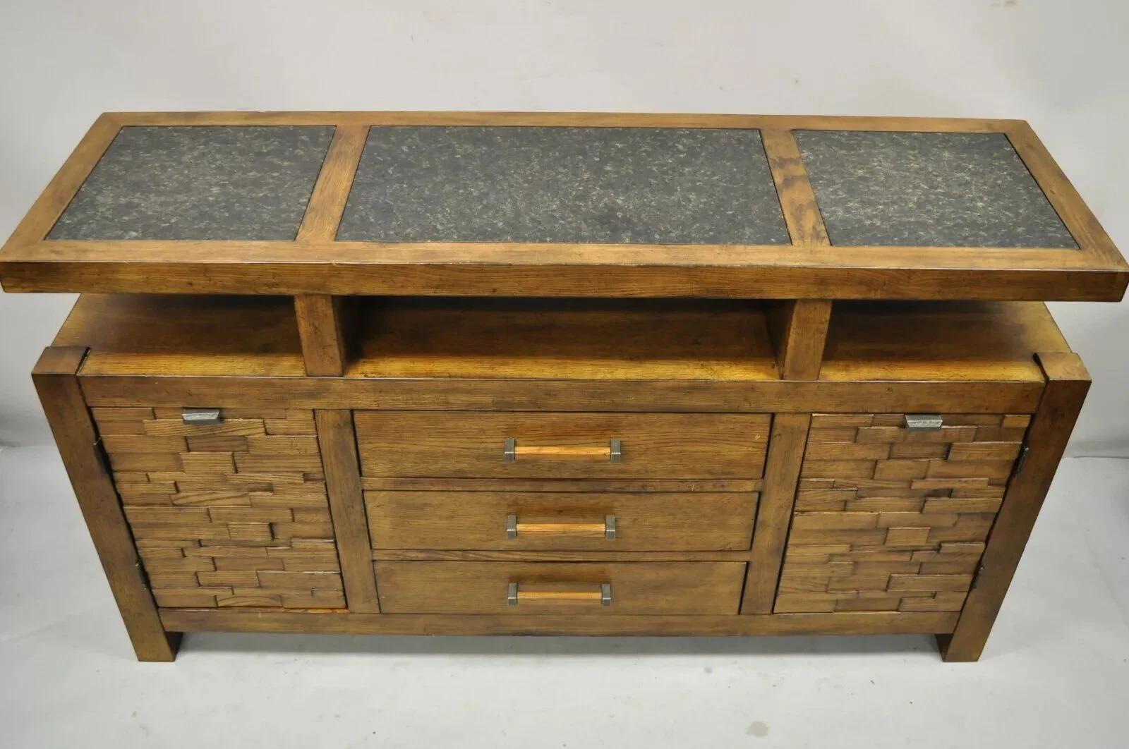 Schnadig Home Collections River Run Eichenholz Sideboard Buffet-Anrichte mit Granitplatte im Angebot 6