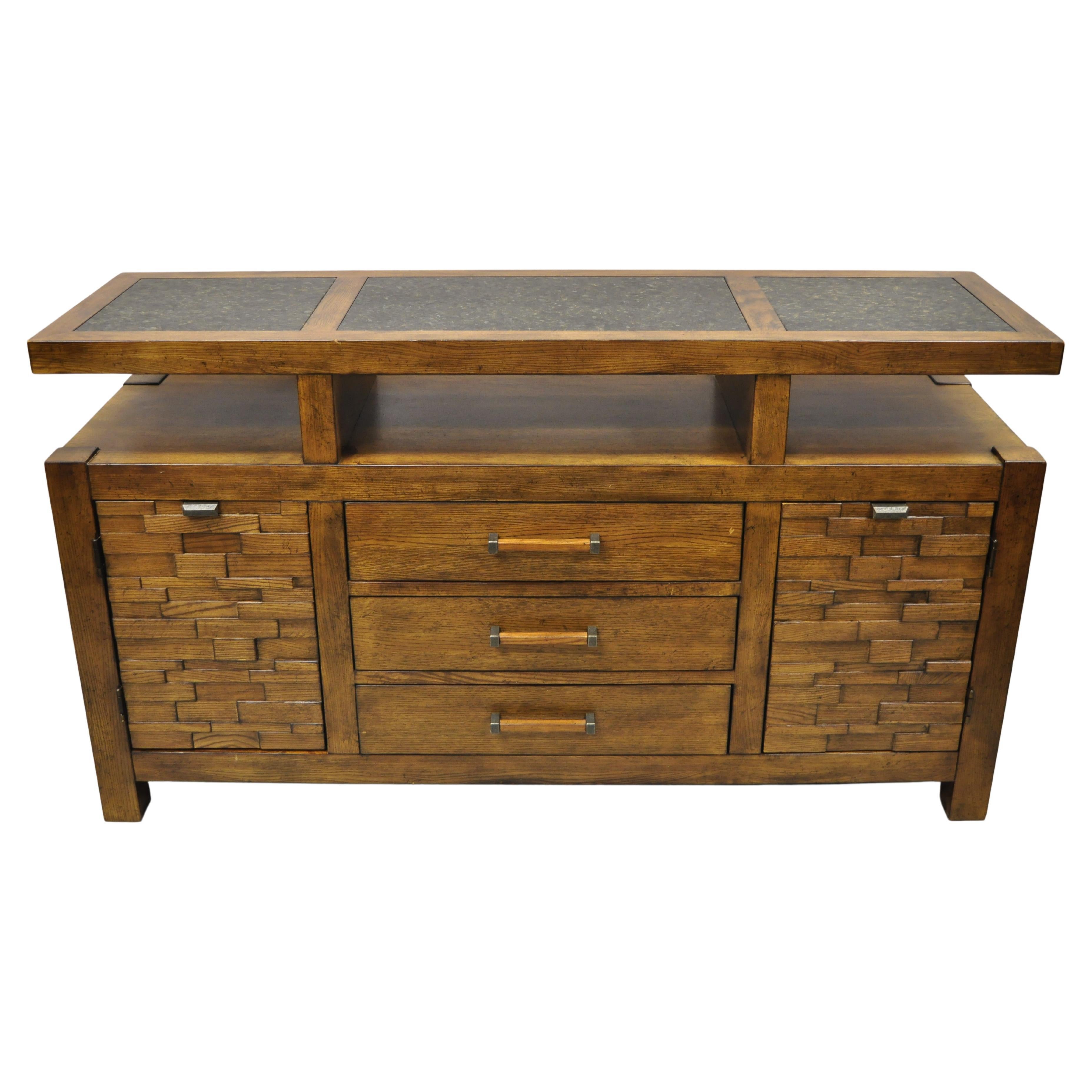 Schnadig Home Collections River Run Oak Sideboard Buffet Granite Top For Sale
