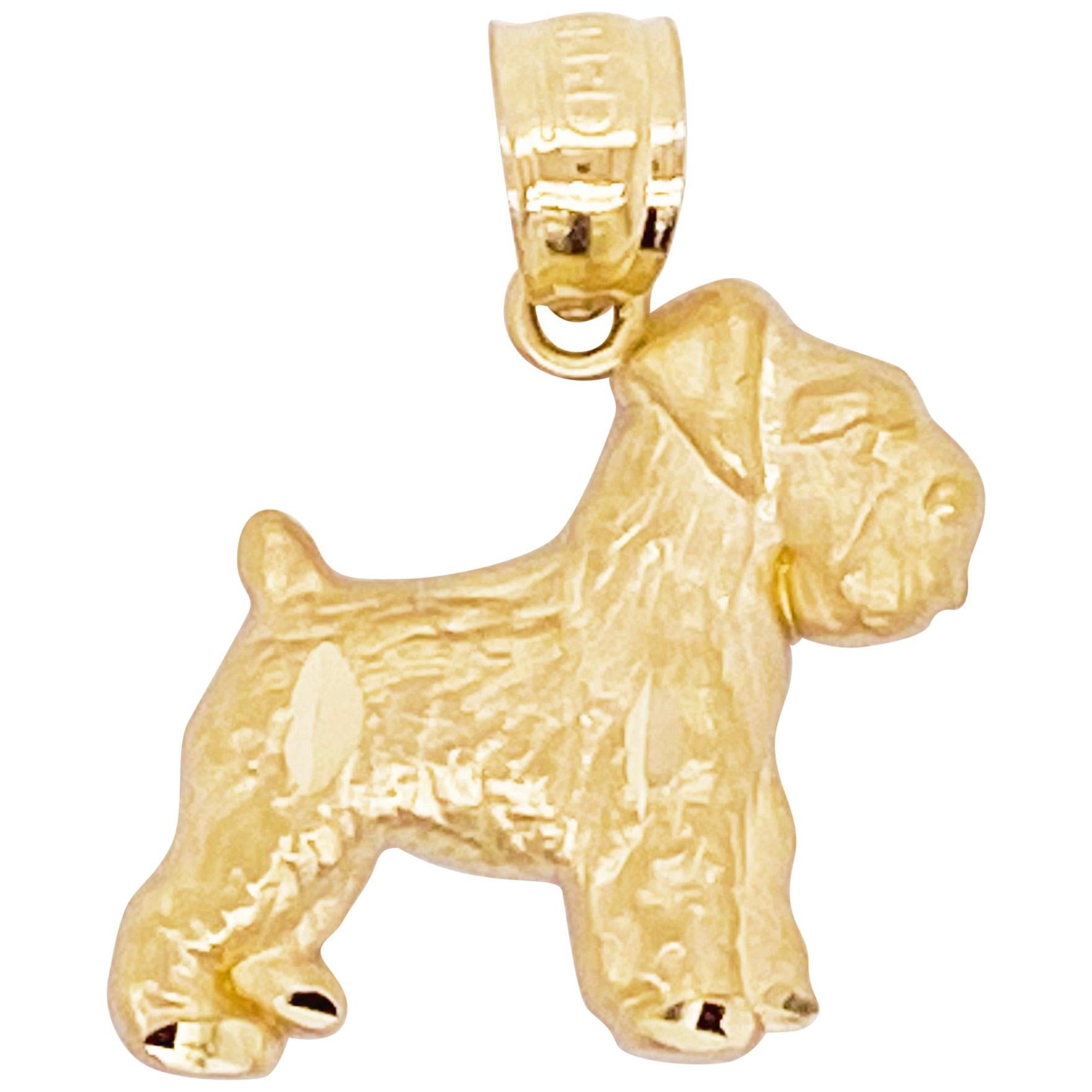 Schnauzer Dog Pendant, 14 Karat Yellow Gold, Dog Necklace, Pet Jewelry, Animal