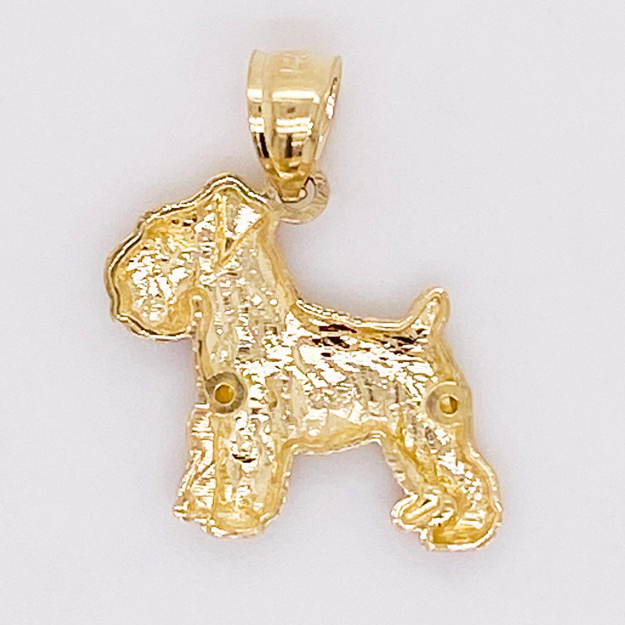 Modern Schnauzer Dog Pendant, 14 Karat Yellow Gold, Dog Necklace, Pet Jewelry, Animal