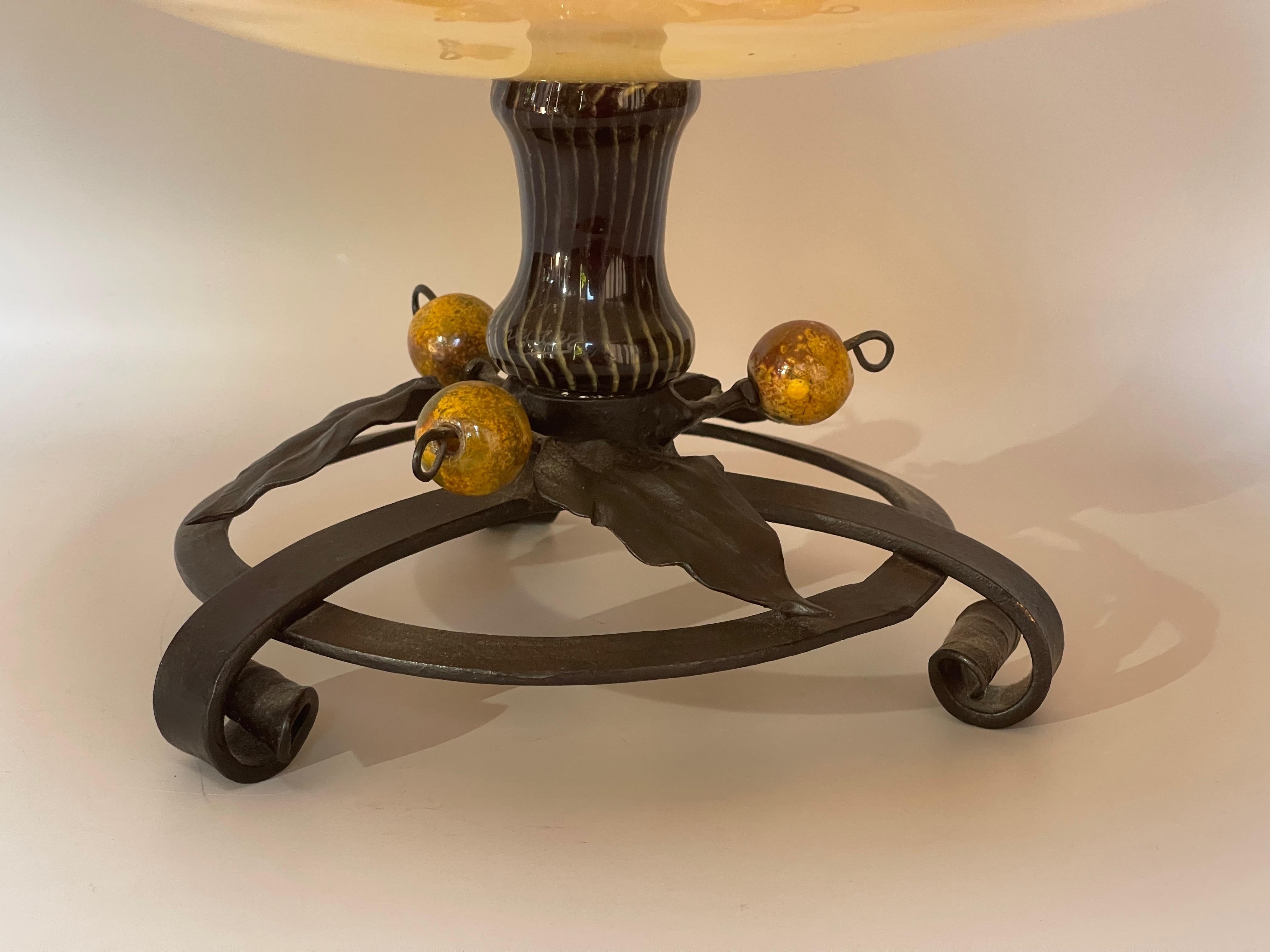 Art Deco Schneider art deco bowl on wrought iron base For Sale