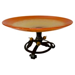 Schneider art deco bowl on wrought iron base