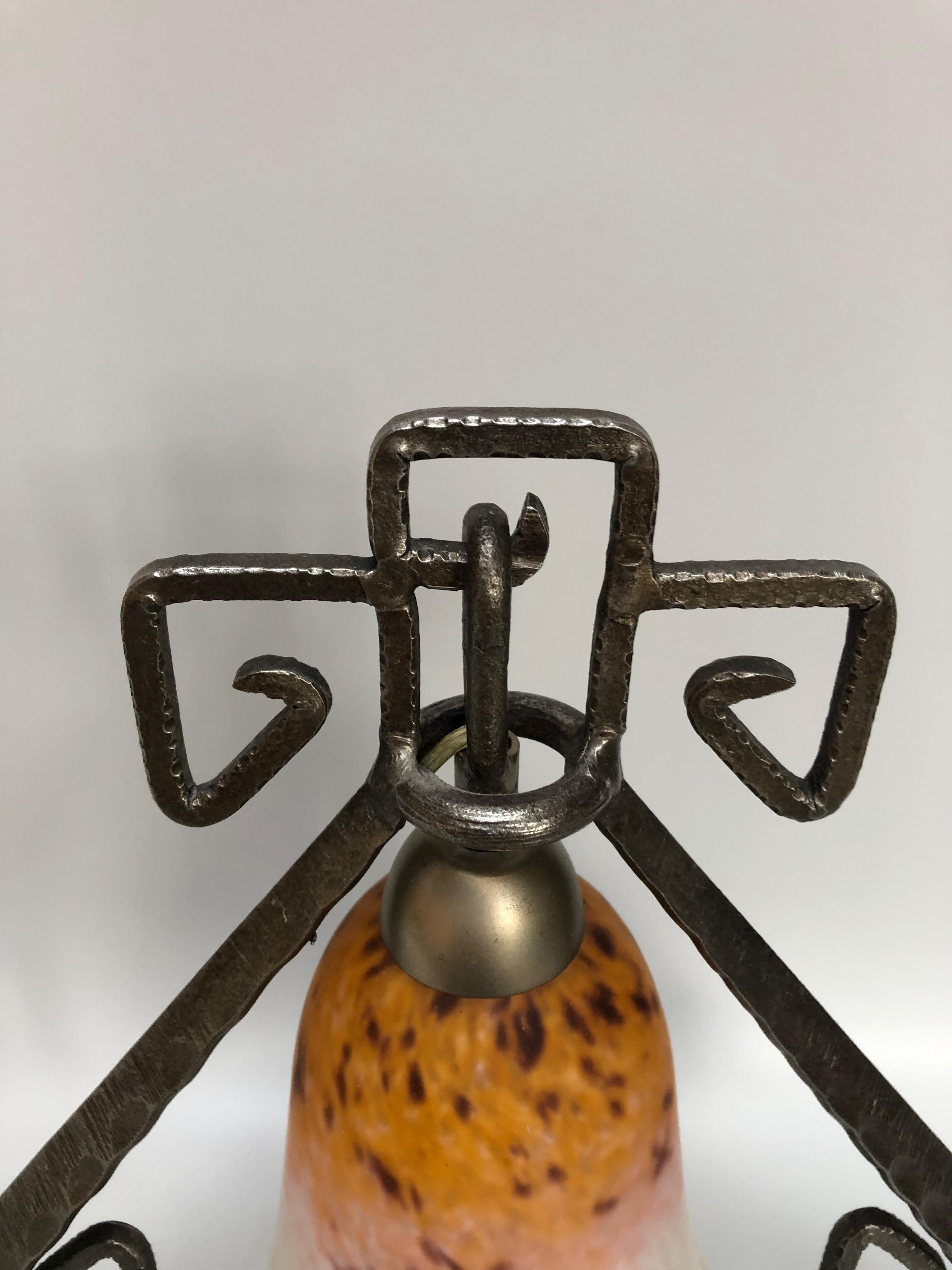 Hammered Schneider Art Deco Lamp For Sale
