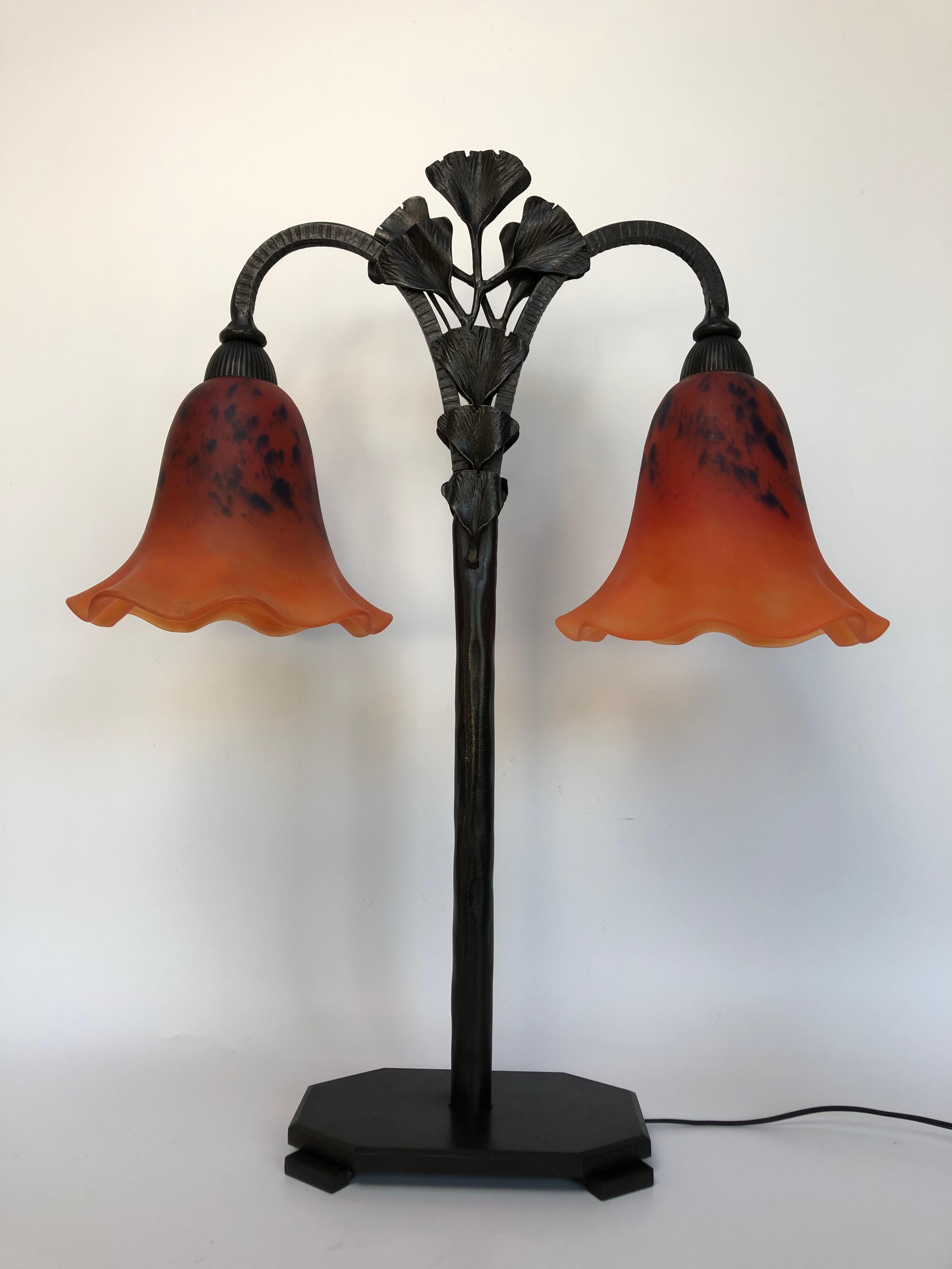 Glass Schneider Art Deco Lamp For Sale