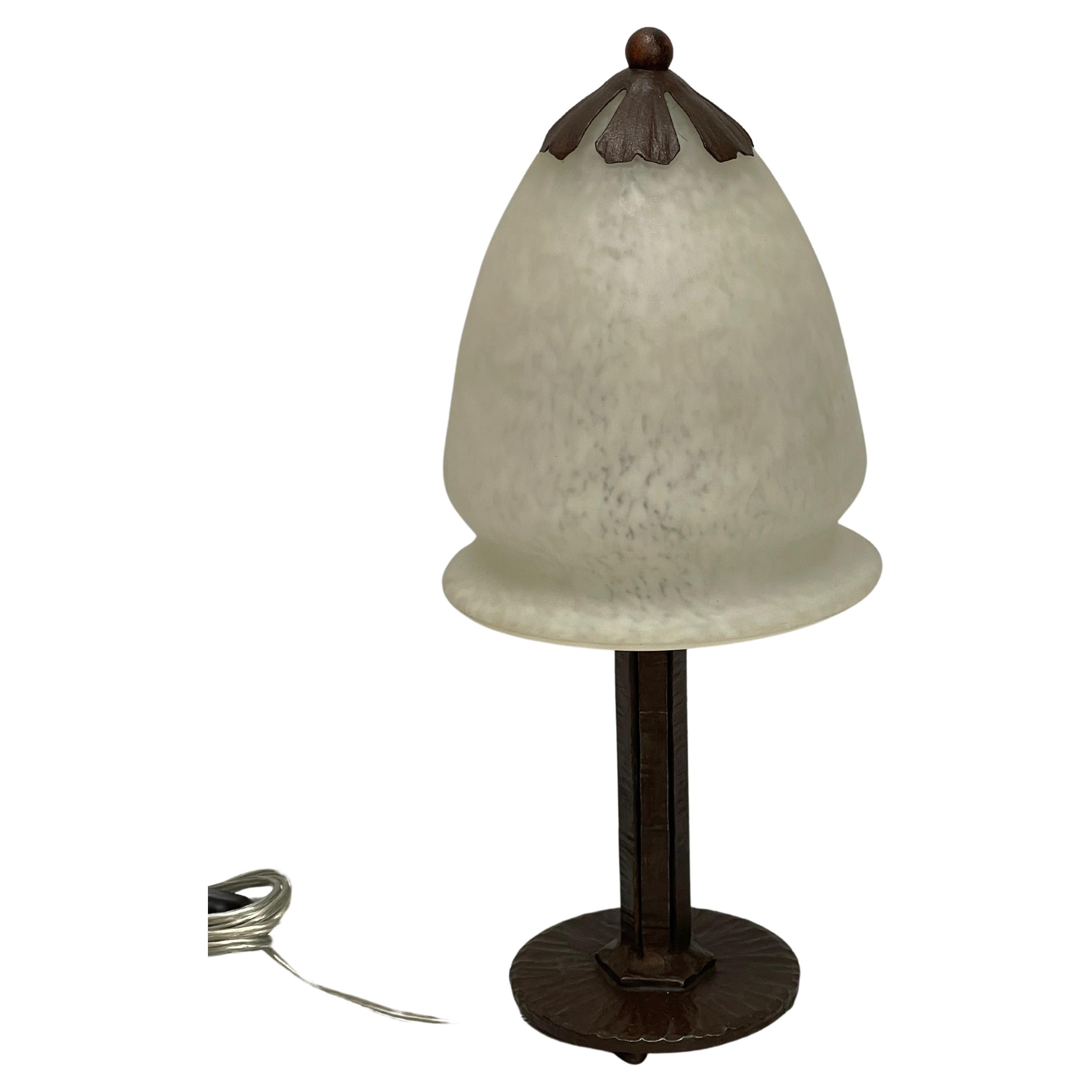 Schneider Art Deco Wrought Iron Lamp For Sale