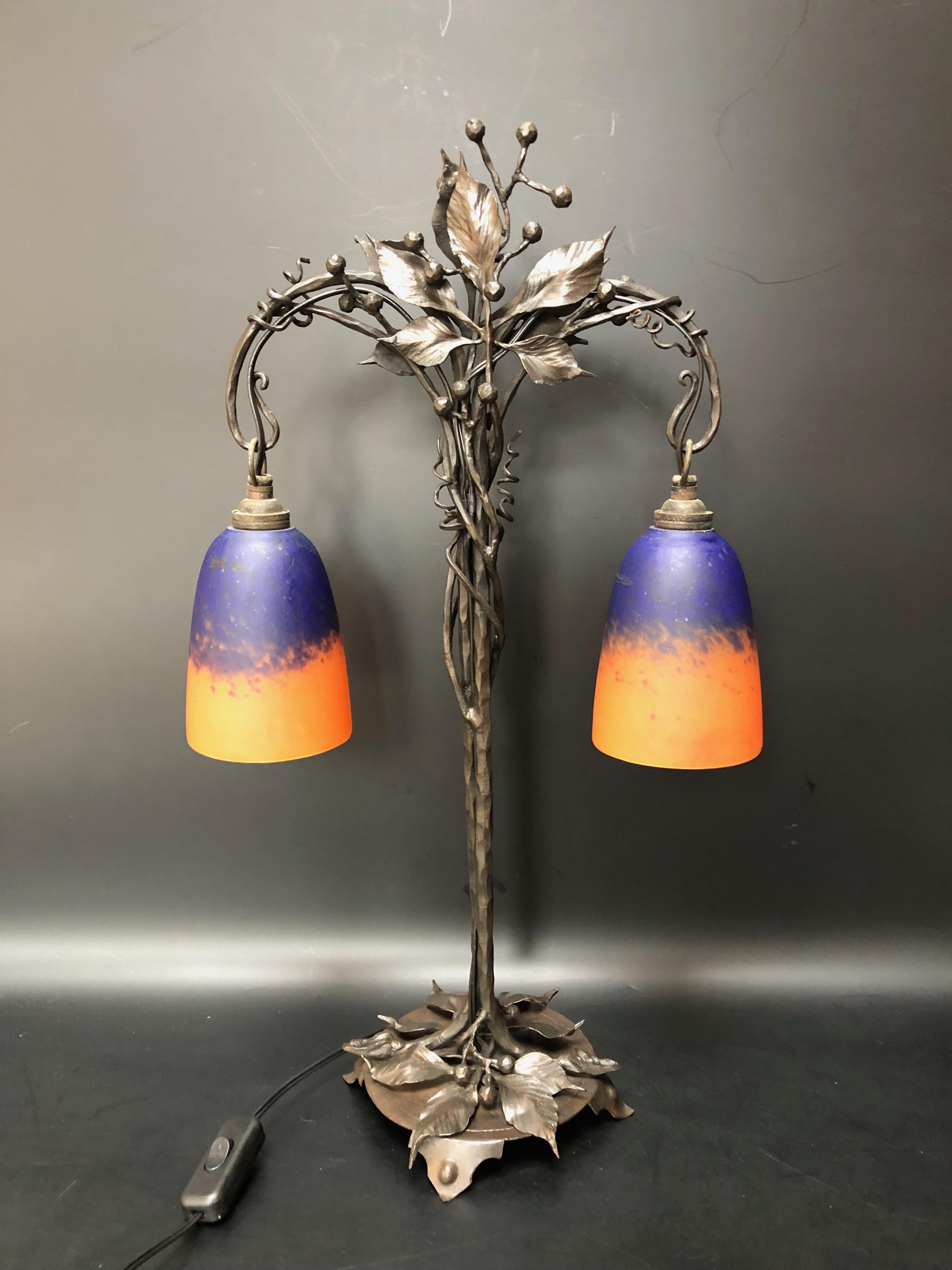 Schneider Et Olié Lampe double Art Nouveau Excellent état - En vente à NANTES, FR