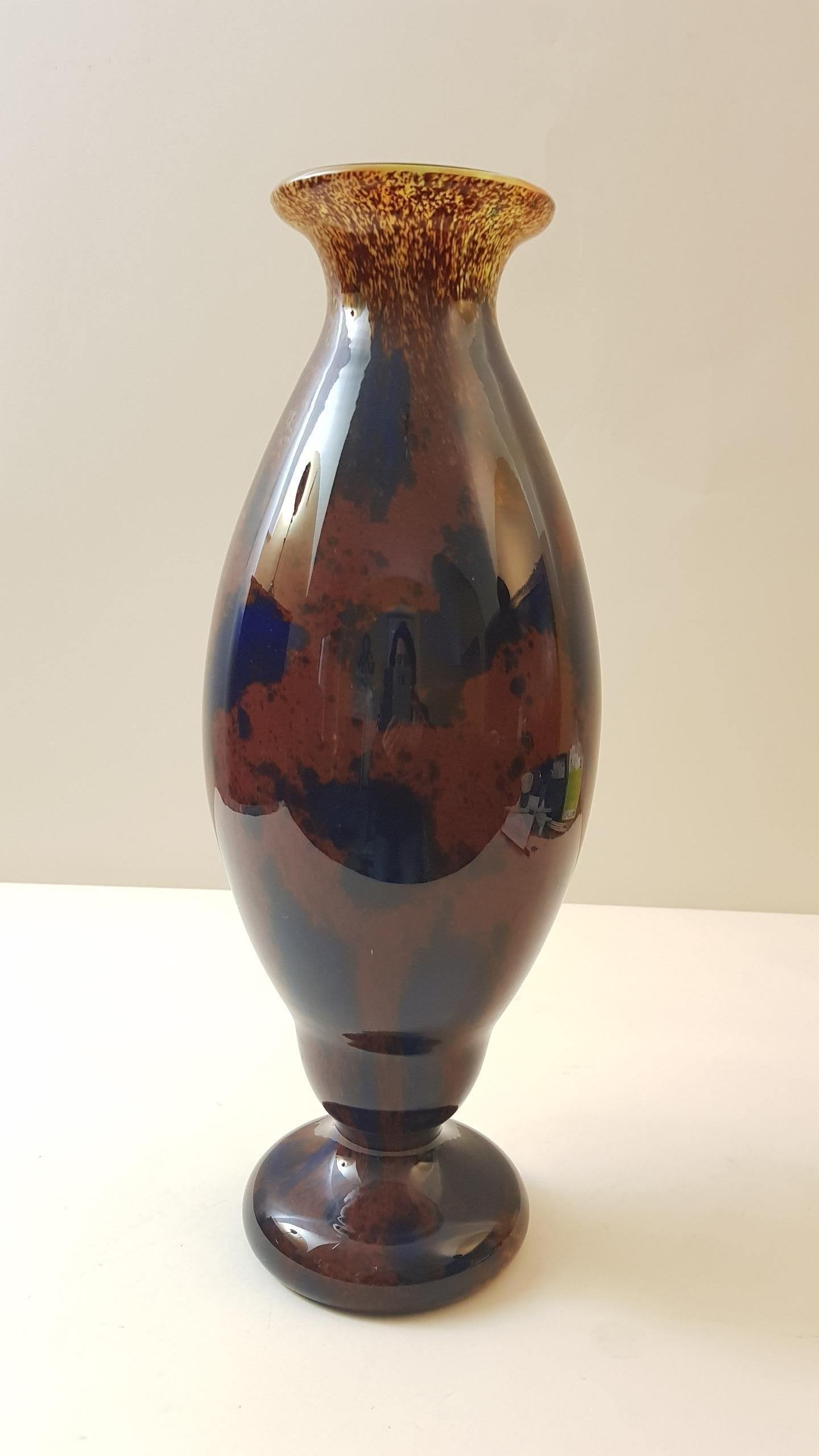 Schneider France Art Deco Jades Glass Blue Brown Orange Vase, 1927s In Good Condition In Mondovì cn, Italia