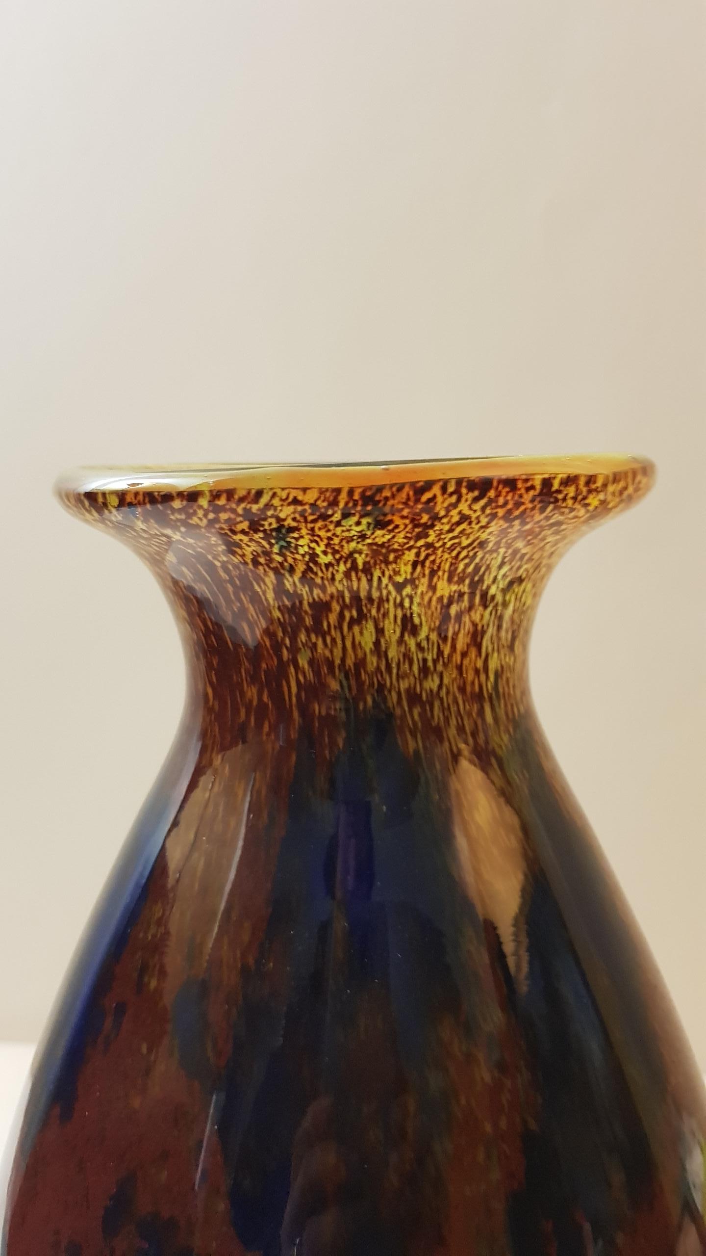 Schneider France Art Deco Jades Glass Blue Brown Orange Vase, 1927s 3