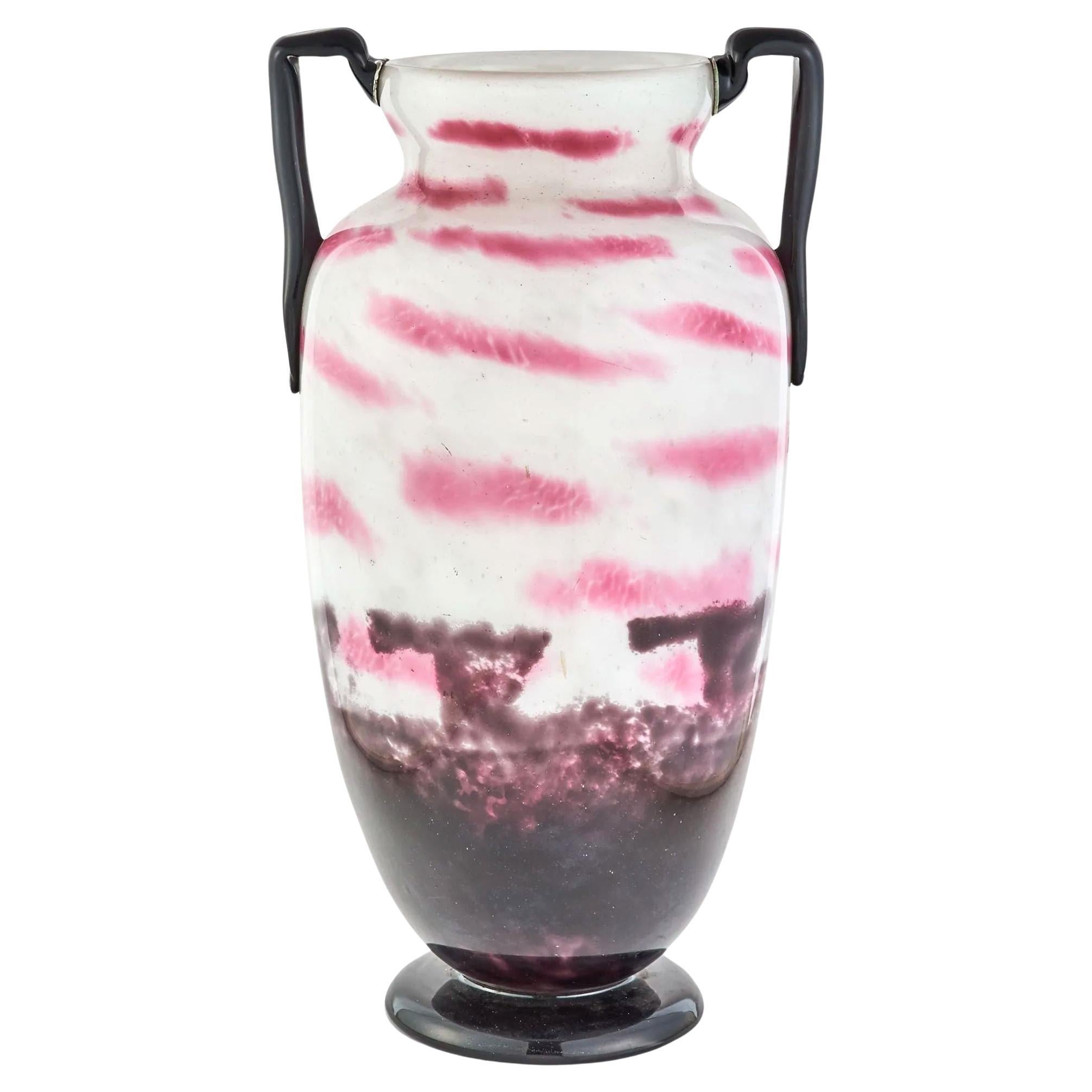 Schneider Large Violet Pink and White Glass Vase