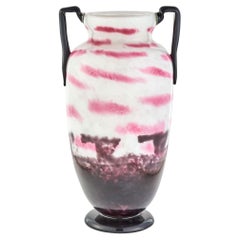 Schneider Large Violet Pink and White Glass Vase