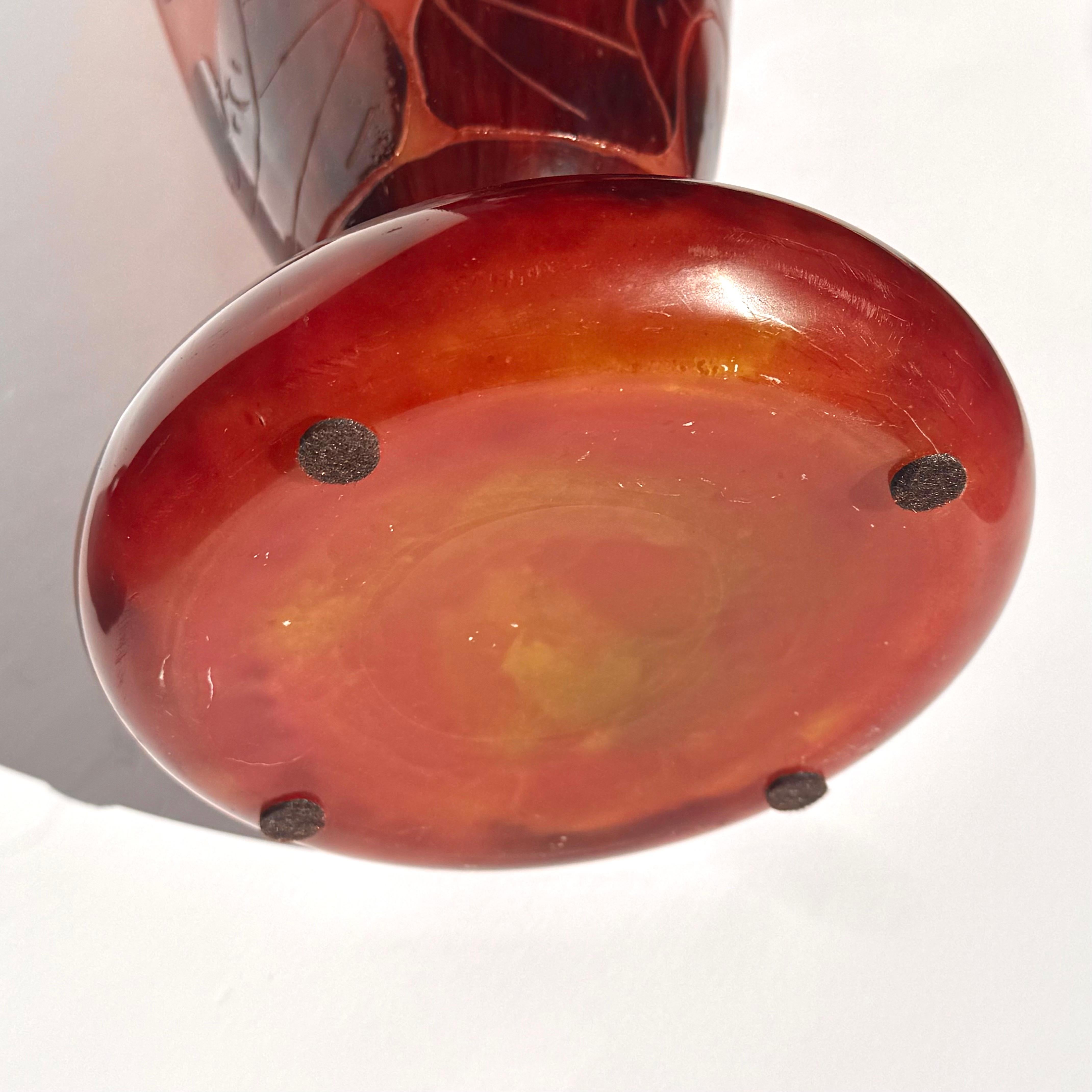 Early 20th Century Schneider Le Verre Francaise Carved Handled Art Deco Vase For Sale