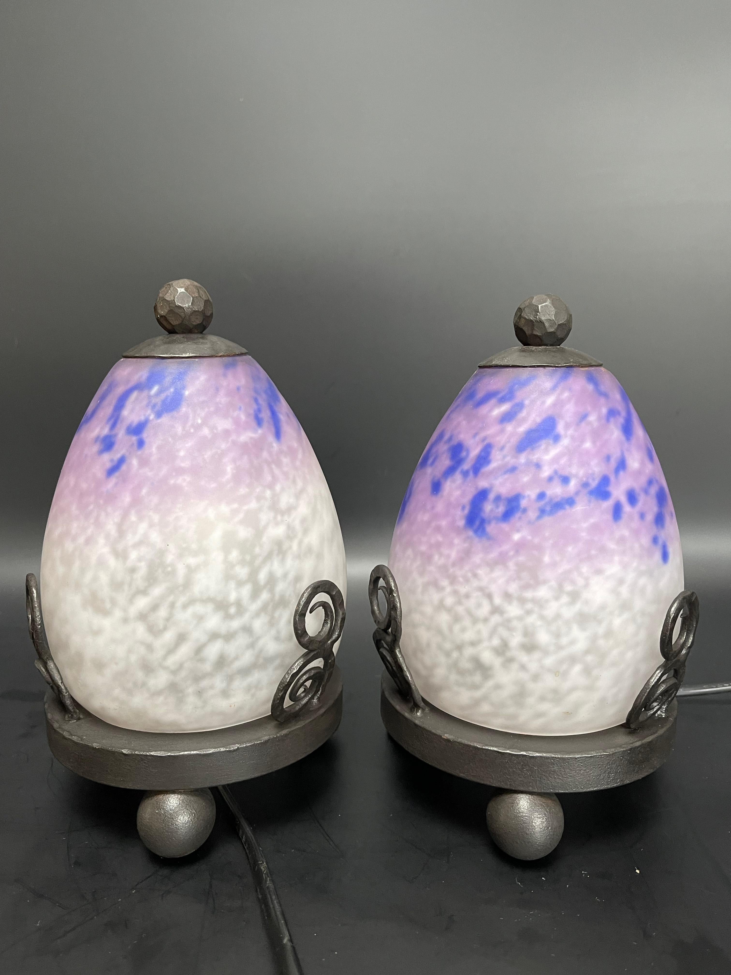 French Schneider Pair of Art Deco Night Lights For Sale