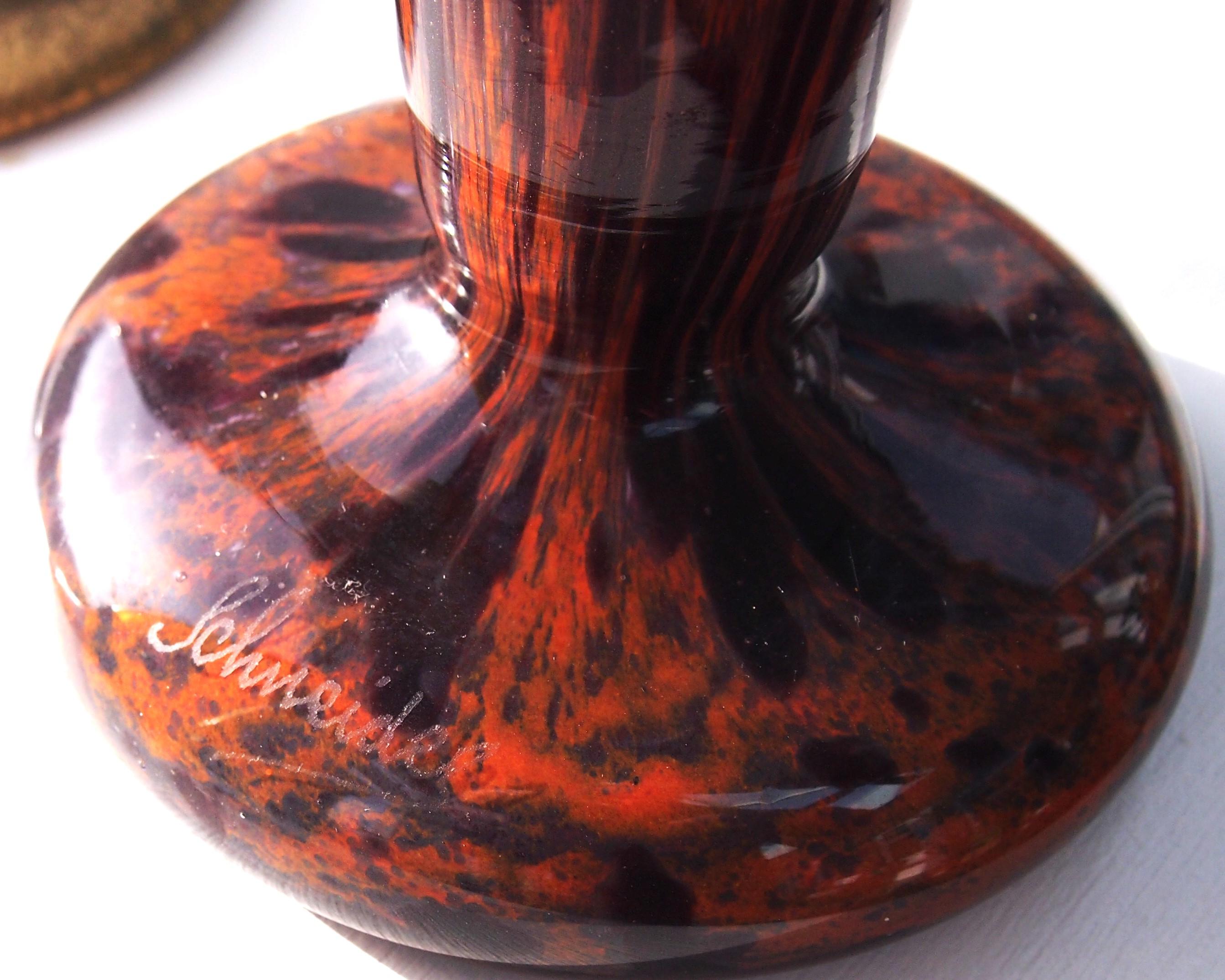 Schneider Polychrome 'Jades' Vaso alto in vetro rosa del 1920 circa - firmato in vendita 1