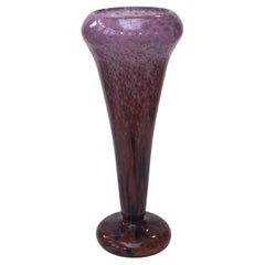 Antique Schneider Polychrome 'Jades' Tall pink glass vase c 1920 -signed