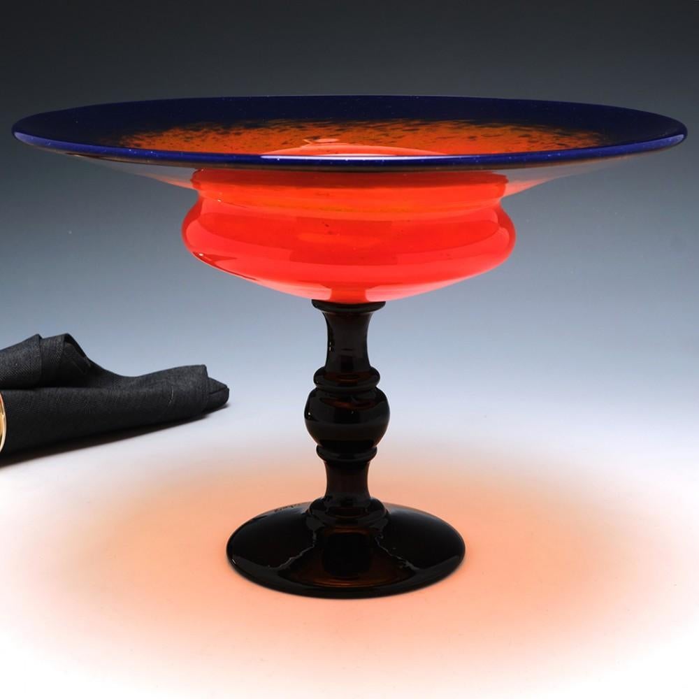 Schneider Verre Francais coupe bijoux made in c1924 in Epinay-sur-Seine, Paris, France. Deep blue rim with orange centre and amethyst stem / foot. Signed Schneider to top of foot. 

Reference : 

Charles Schneider French Art Deco Glass by Tiny