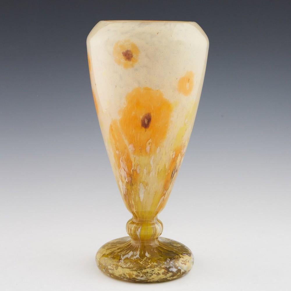 Molded Schneider Verre Francais Art Deco Glass Poppies Vase 1927-30