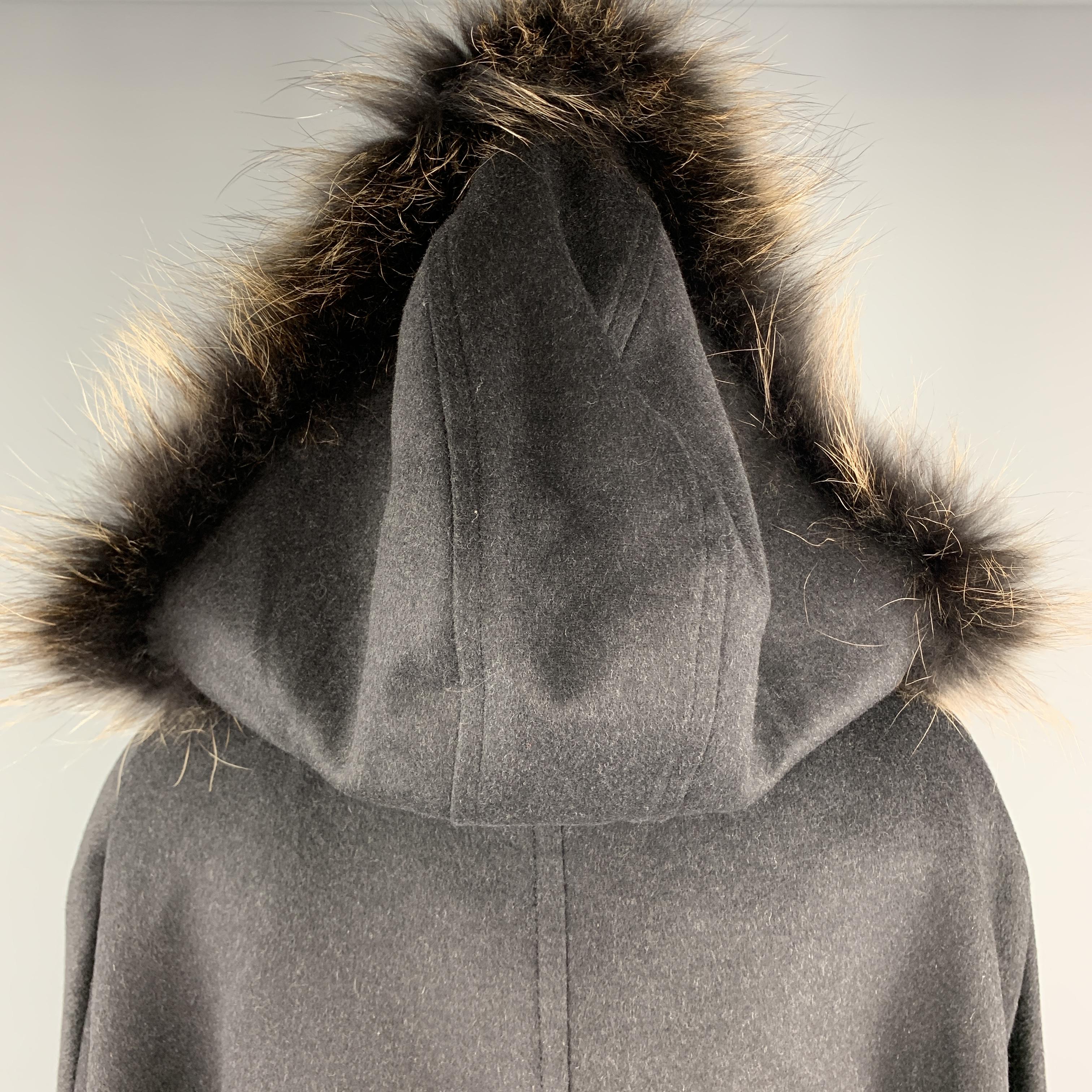 Women's SCHNEIDERS SALZBURG Size L Charcoal Wool / Cashmere Fur Trimmed Hood Cape