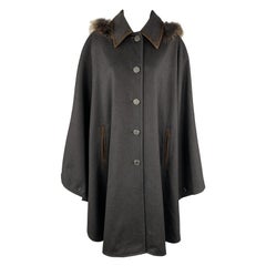 SCHNEIDERS SALZBURG Size L Charcoal Wool / Cashmere Fur Trimmed Hood Cape