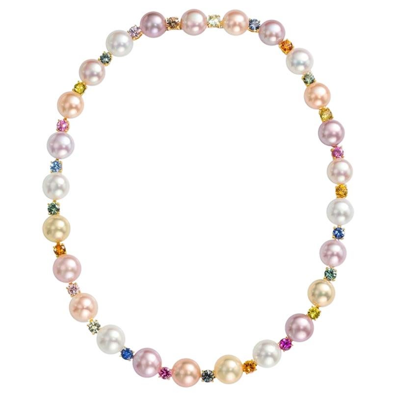 Schoeffel 18KT Gold, 13.51Ct. Multi-Color Sapphire and Freshwater Pearl Necklace