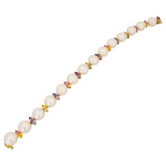 Schoeffel 18KT Y Gold Freshwater Pearl Bracelet with Multicolored Pear Sapphires