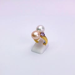 Schoeffel 18 Karat Yellow Gold Pearl Ring with Pink and Lavender Sapphires