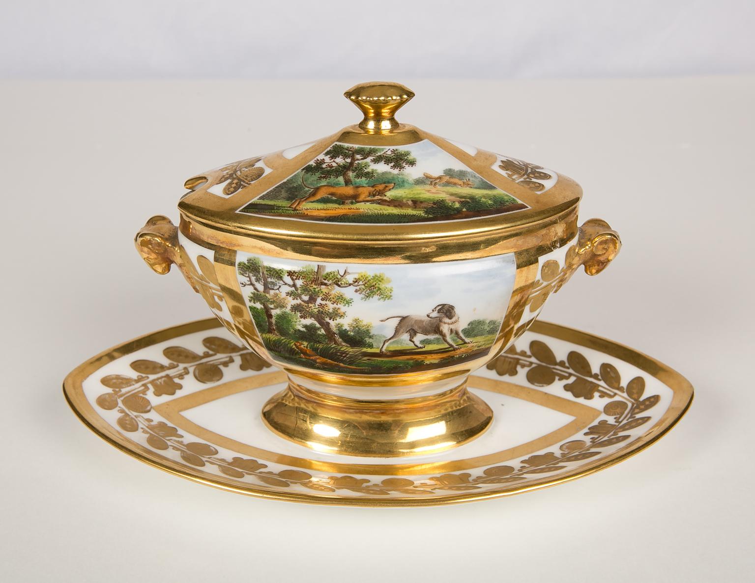 French Schoelcher Porcelain Tureen Showing Hunting Dogs