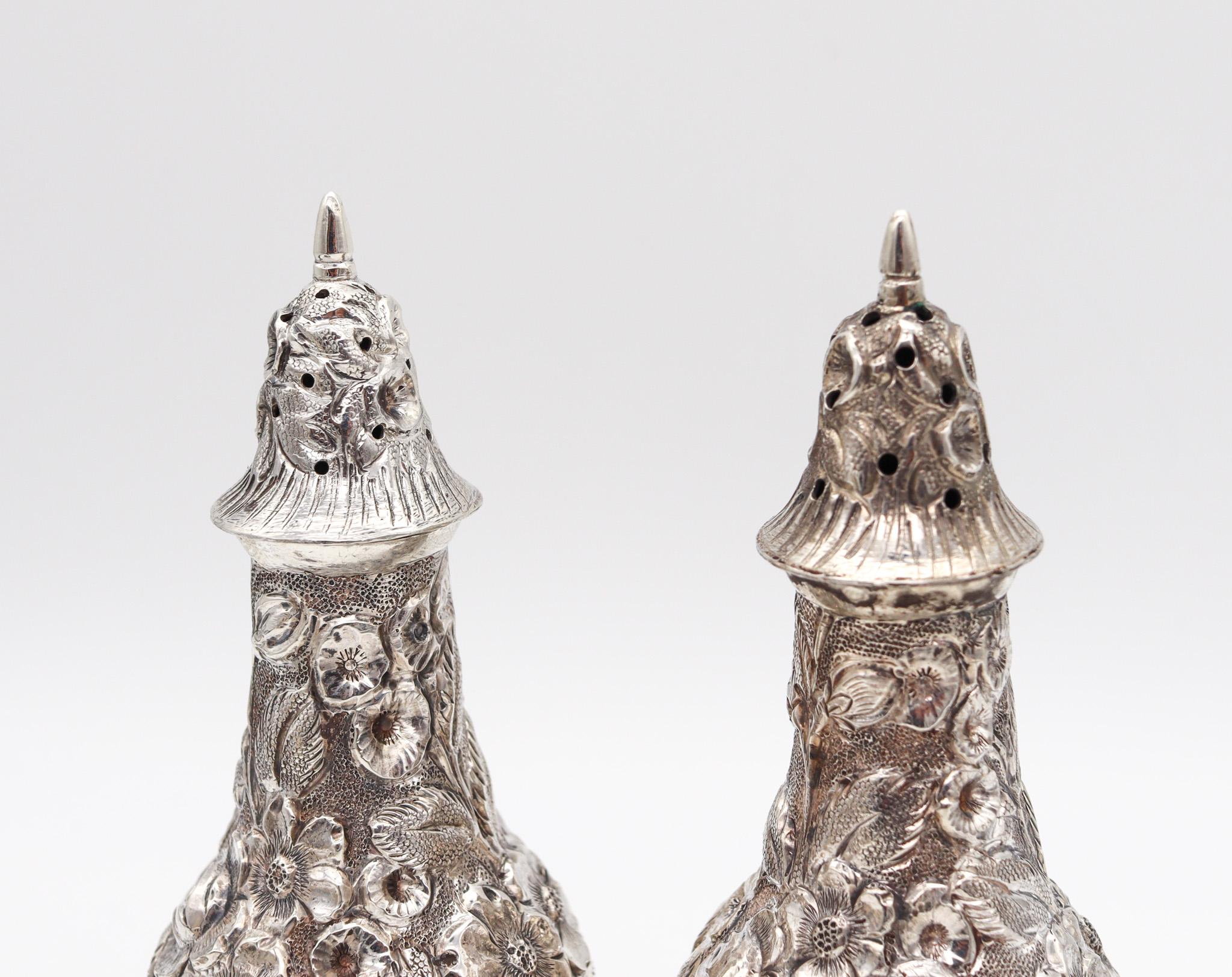 North American Schofield 1905 Art Nouveau Baltimore Rose Shakers Set in .925 Sterling Silver For Sale