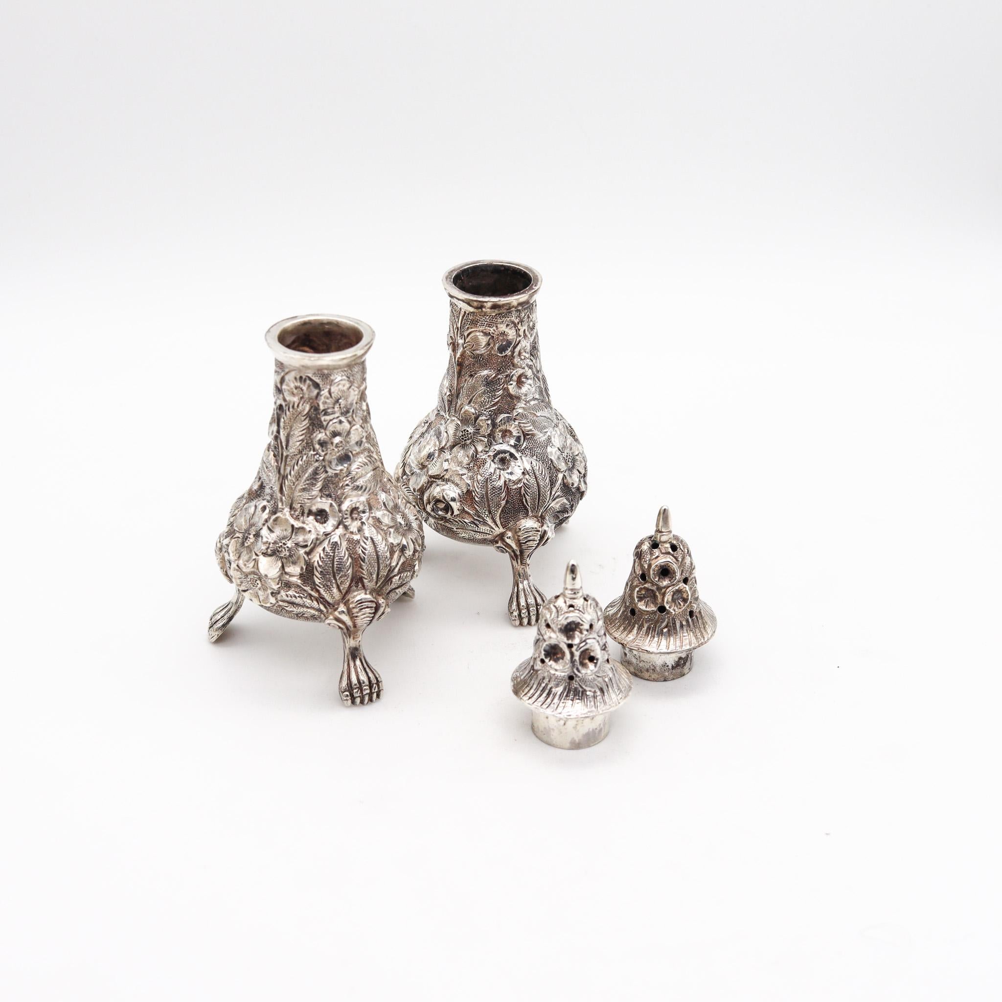 Polished Schofield 1905 Art Nouveau Baltimore Rose Shakers Set in .925 Sterling Silver For Sale
