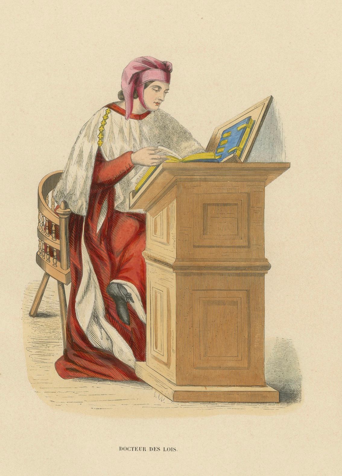 Scholar of the Codex: A Medieval Jurist in Study, 1847 In Good Condition For Sale In Langweer, NL