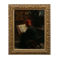 “Scholar Reading an Illuminated Manuscript” Painting by August “Claus” Meyer