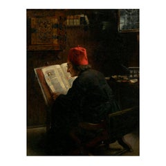 “Scholar Reading an Illuminated Manuscript” Painting by August “Claus” Meyer