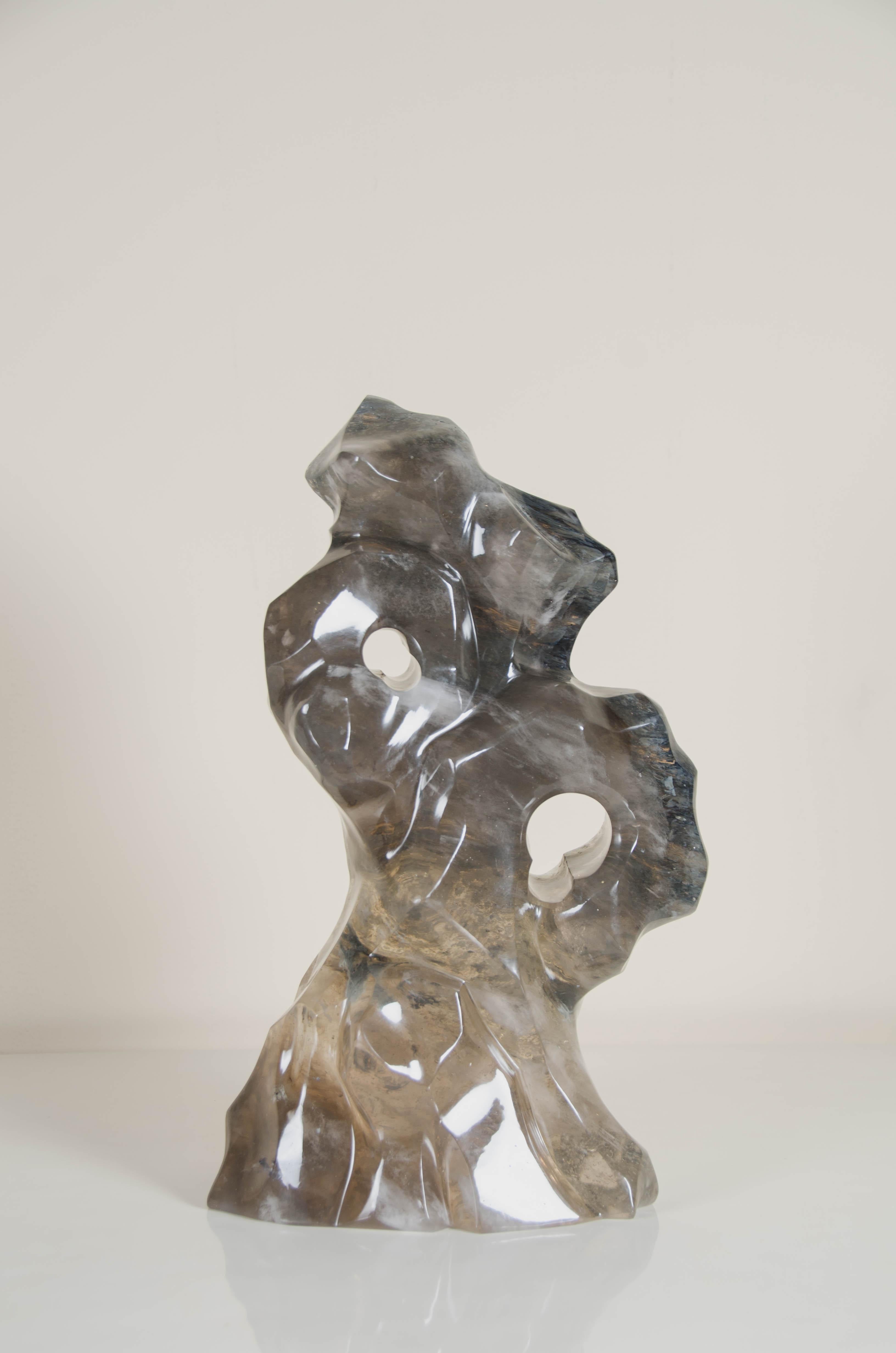 Hand-Carved Scholar Rock, Smoke Crystal by Robert Kuo, Hand Carved, Limited Edition For Sale