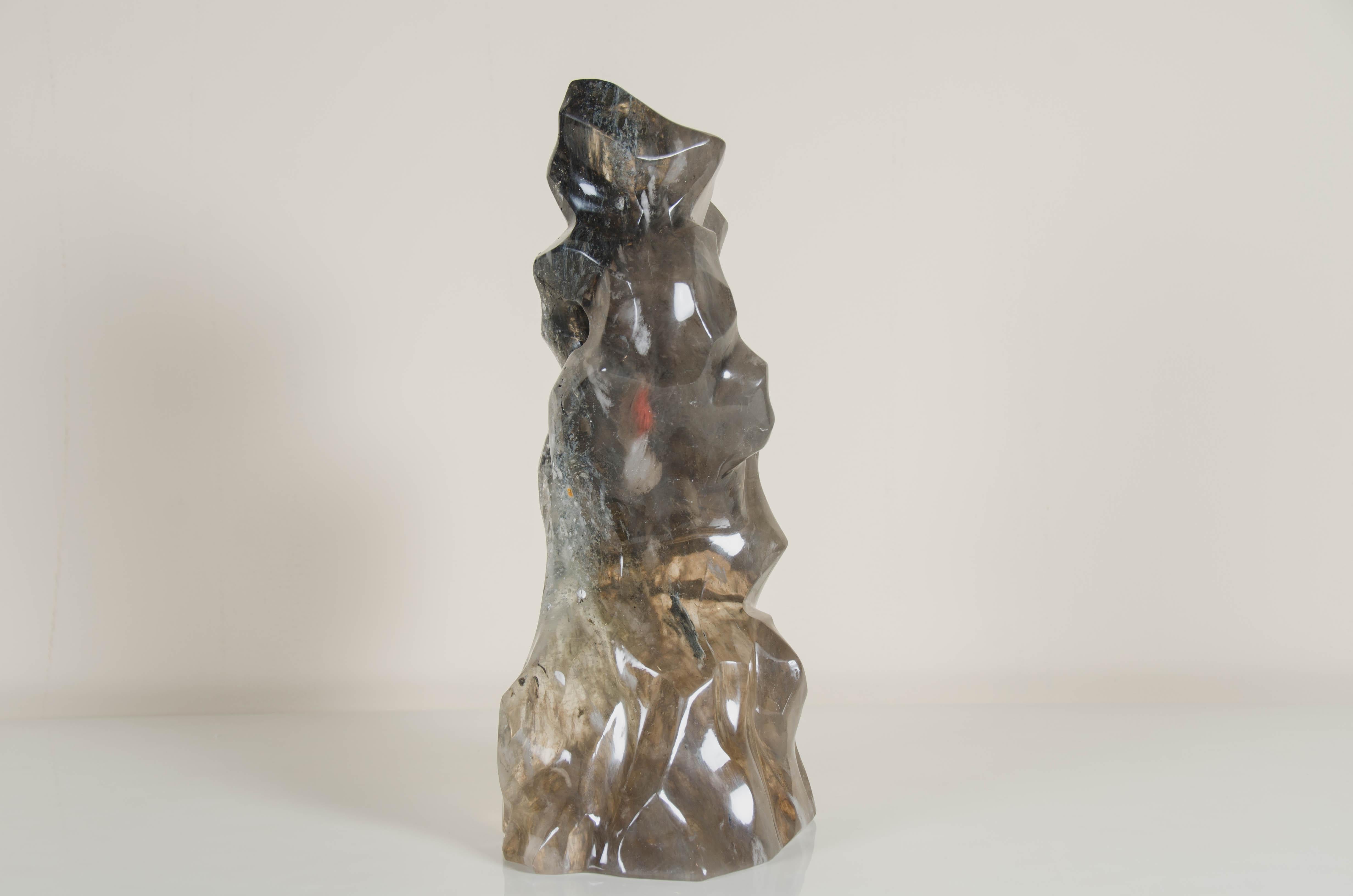 Scholar Rock, Smoke Crystal by Robert Kuo, Hand Carved, Limited Edition In New Condition For Sale In Los Angeles, CA