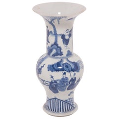 "Scholars in the Garden" Chinese Blue and White Fantail Vase