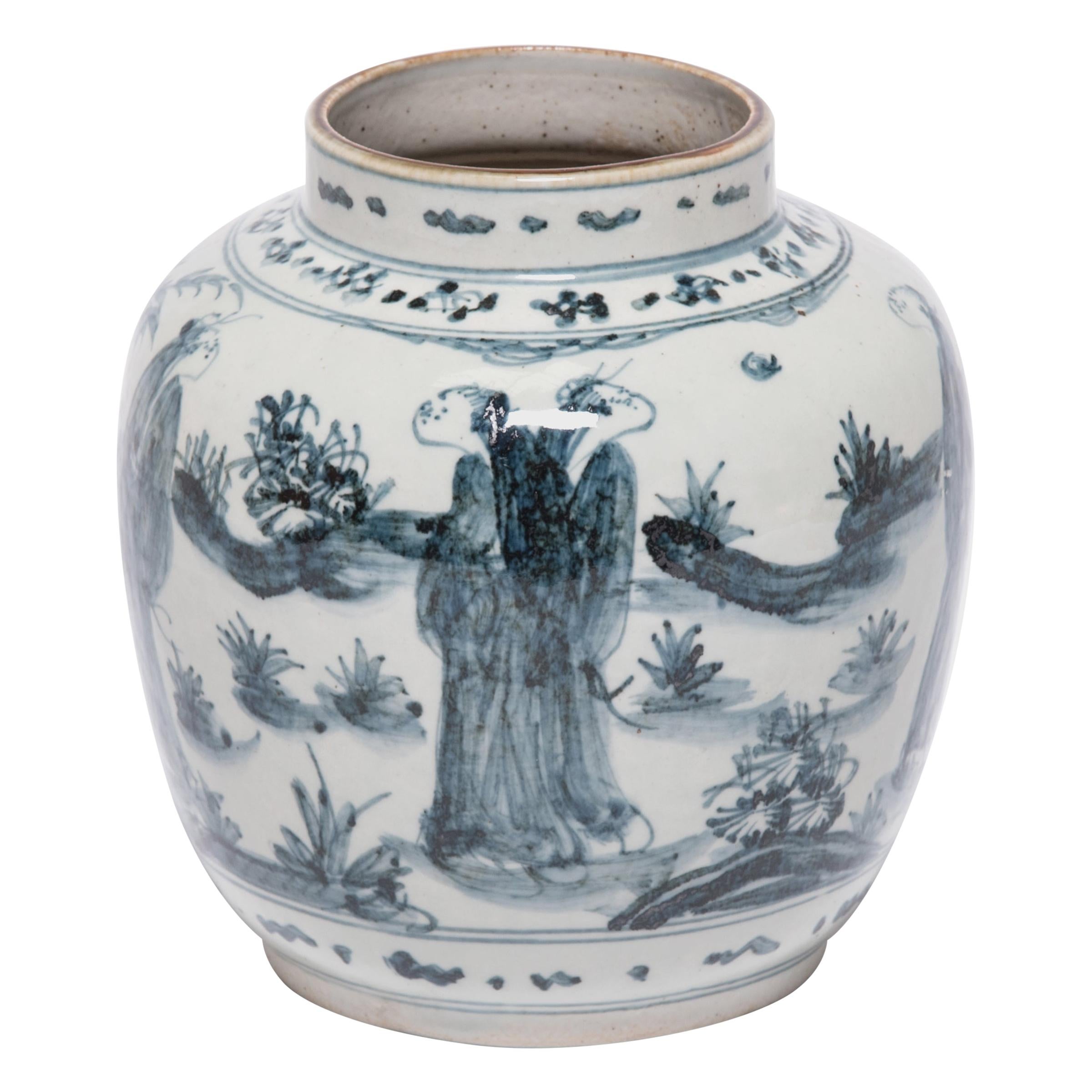 "Scholars in the Garden" Chinese Blue and White Jar