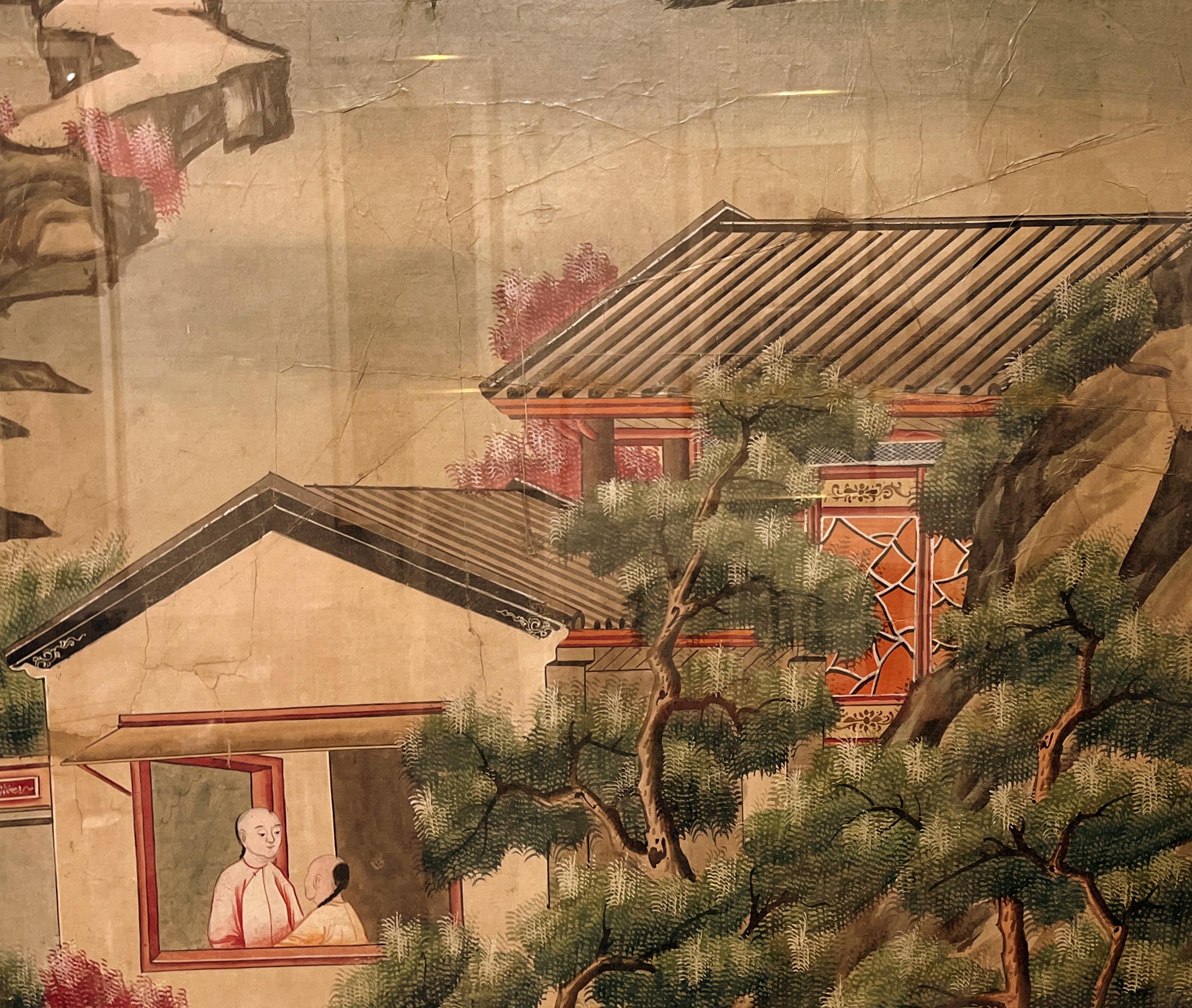 Qing Scholars in the Pavilion China Trade Painting For Sale