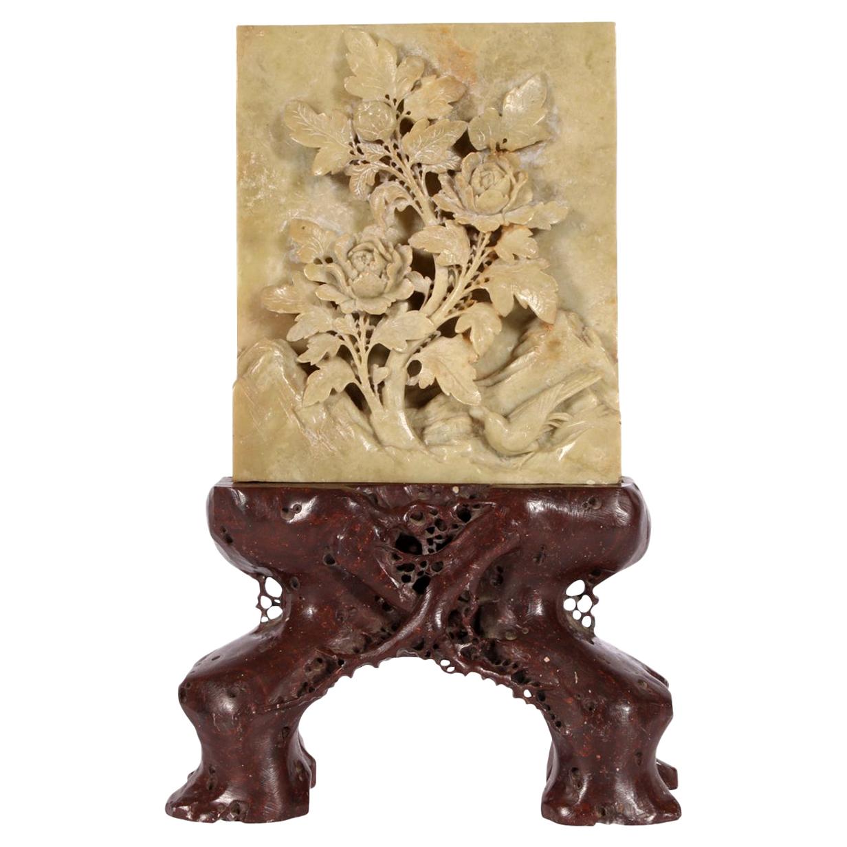 Scholar's Object Stone Calligraphy Screen on Root Form Stand