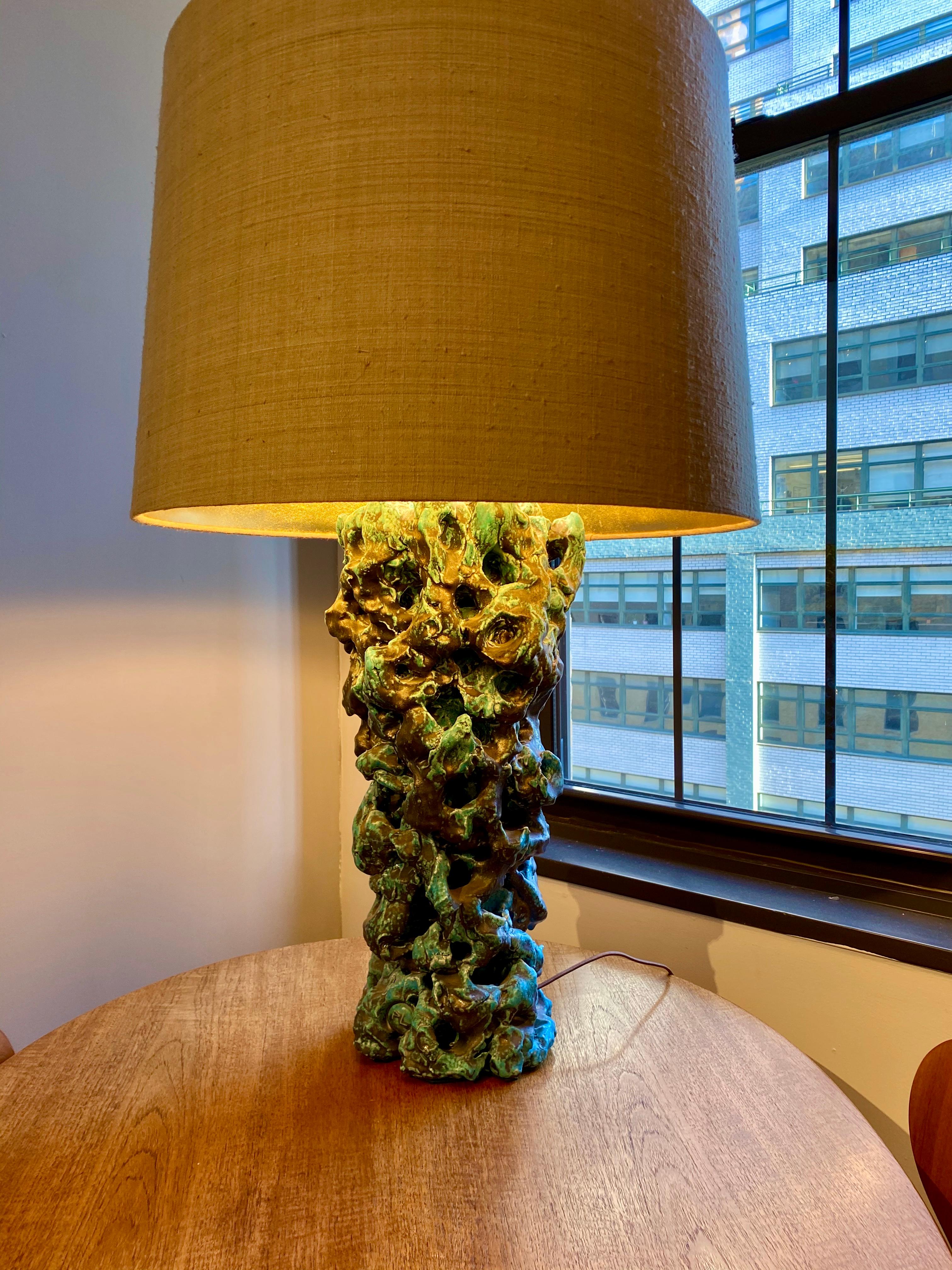 Mid-Century Modern Scholar's Rock Glazed Ceramic Table Lamp For Sale