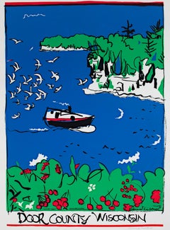 Affiche de voyage « Door County, Wisconsin » en sérigraphie de paysage réalisée par Schomer Lichtner