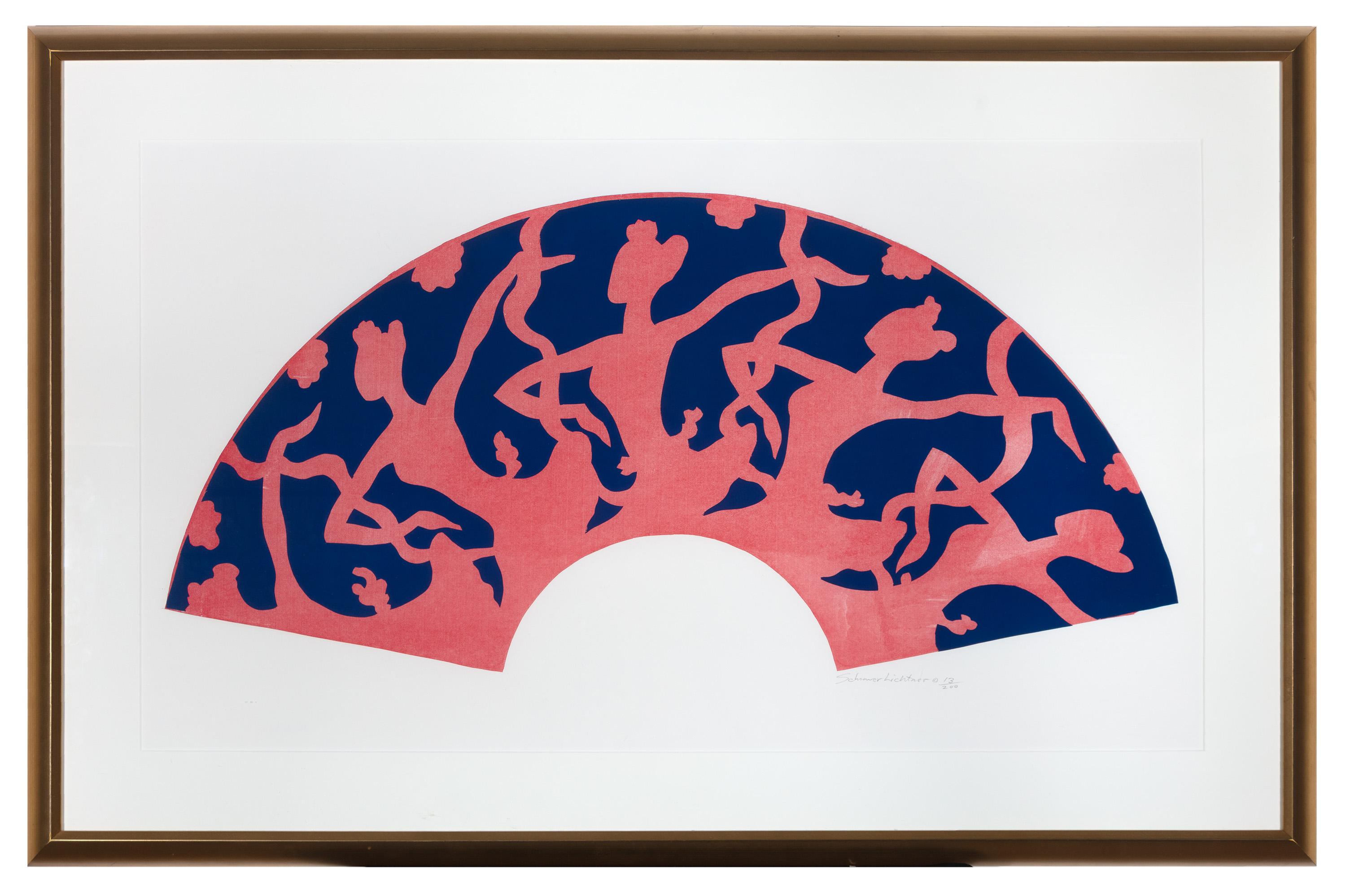 Schomer Lichtner Abstract Print - "Fan Shape with Dancers, " a Silkscreen