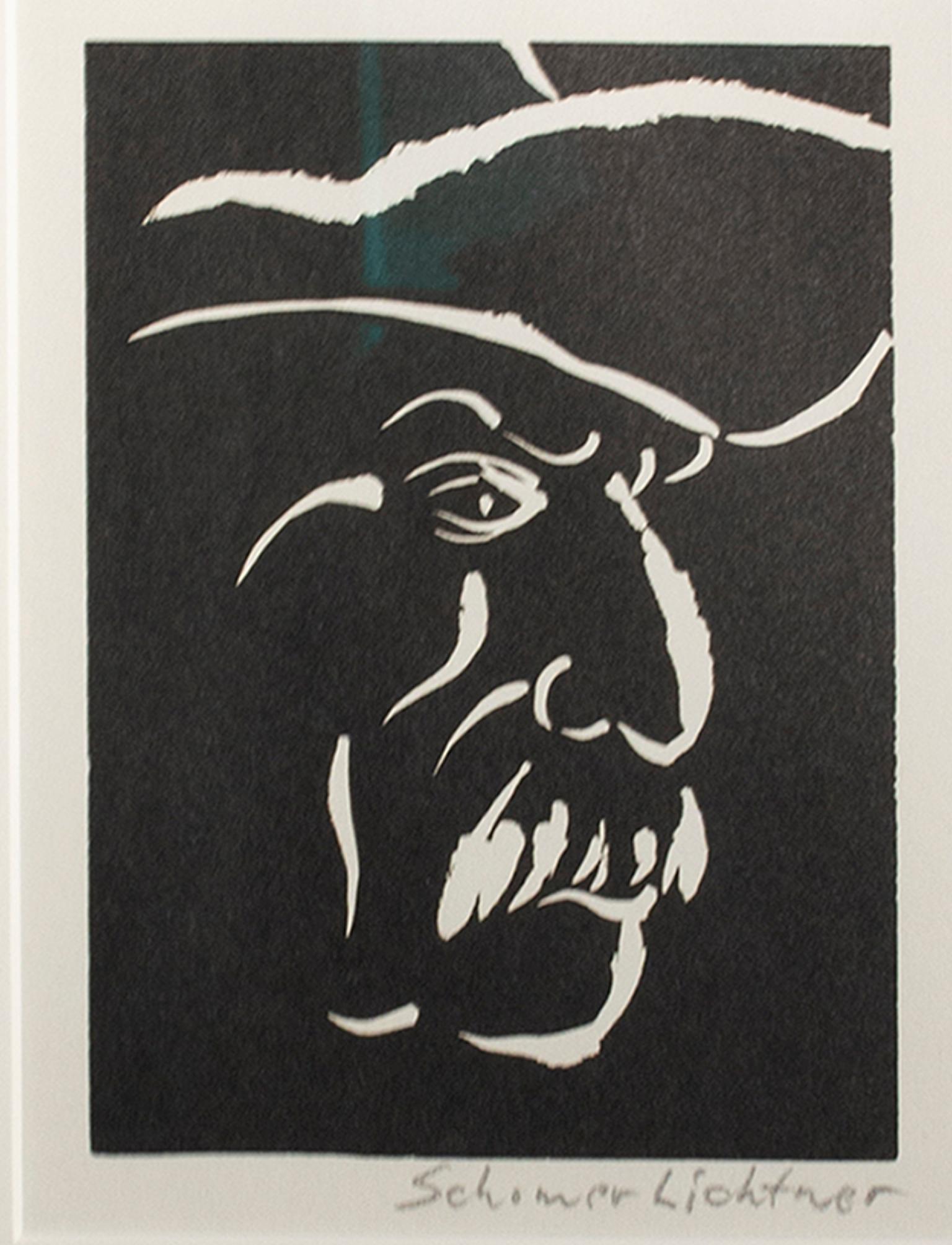 "Farmer, " Portrait Linoleum Cut signed by Schomer Lichtner 
