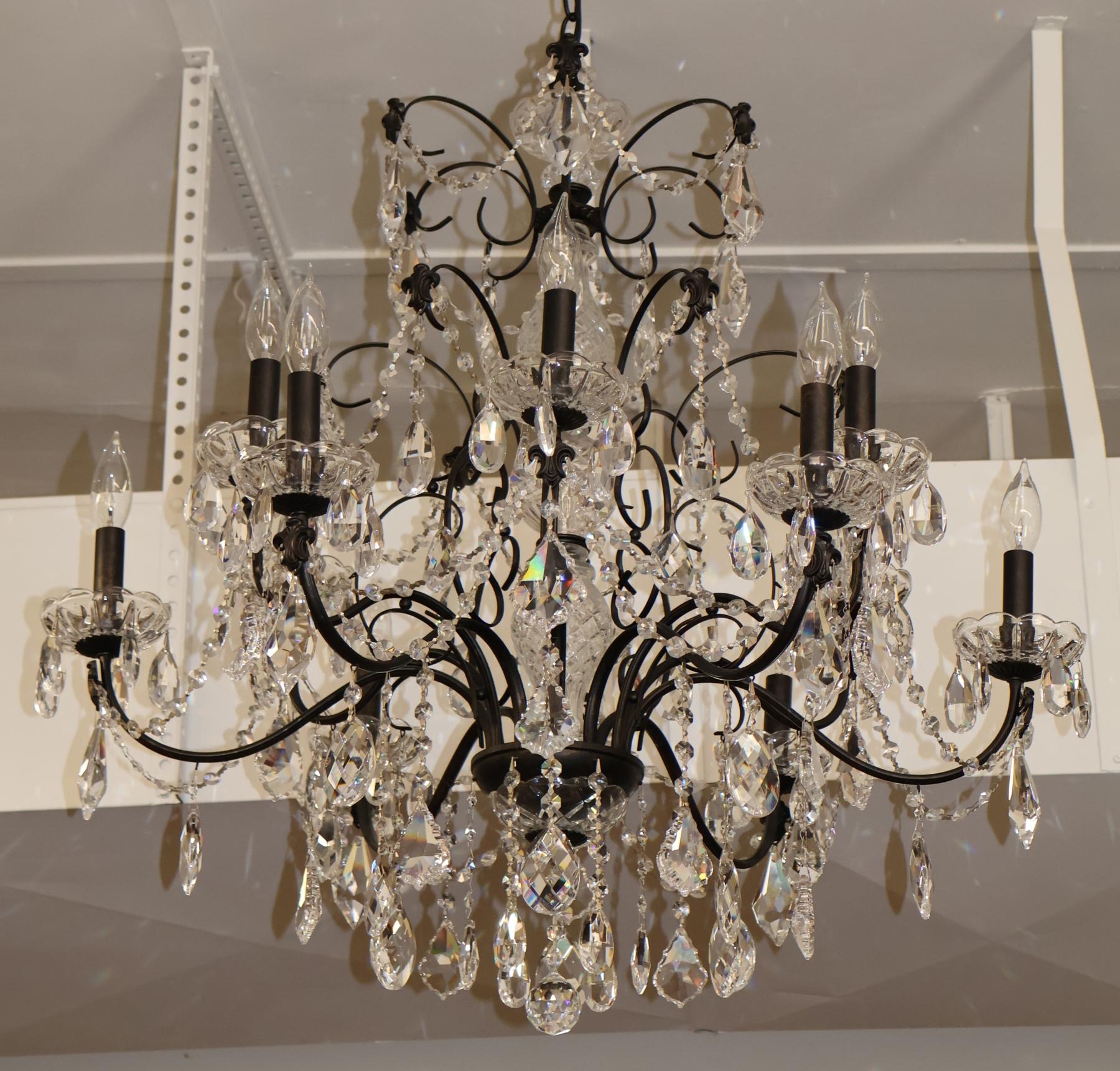 Schonbek 17124-76 Century 12 Light Black Frame Crystal Chandelier For Sale 7