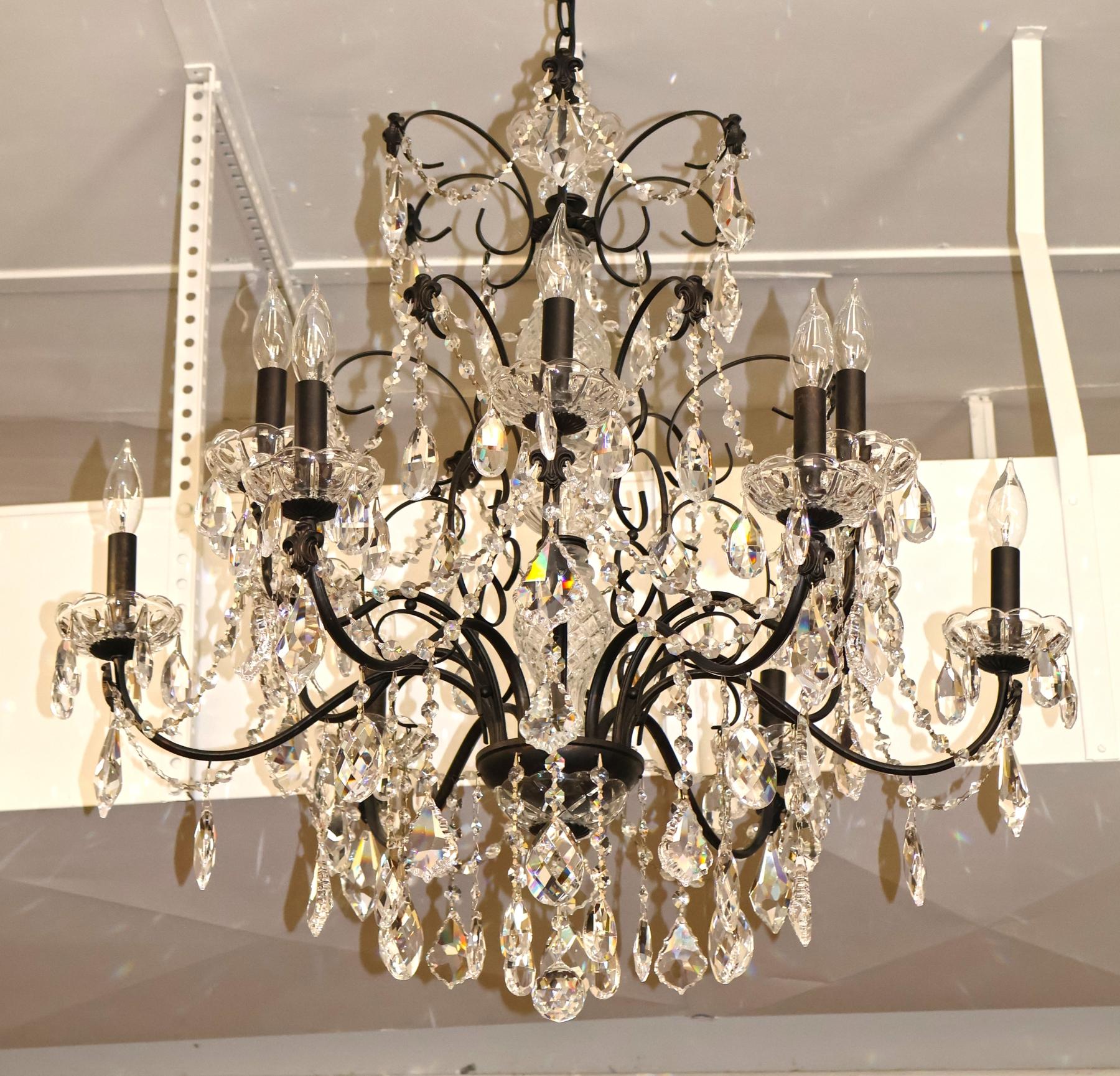 Schonbek 17124-76 Century 12 Light Black Frame Crystal Chandelier For Sale 8