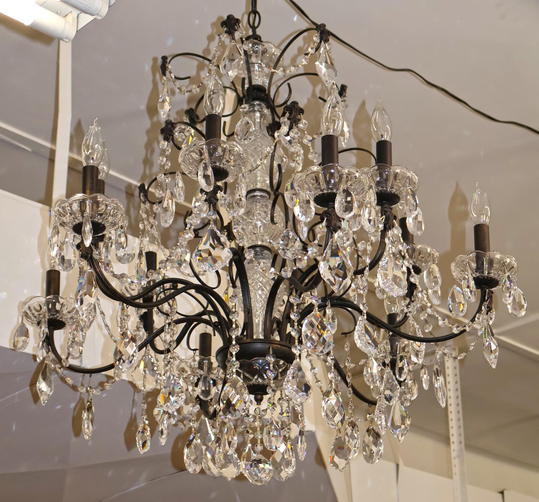 Schonbek 17124-76 Century 12 Light Black Frame Crystal Chandelier For Sale 9