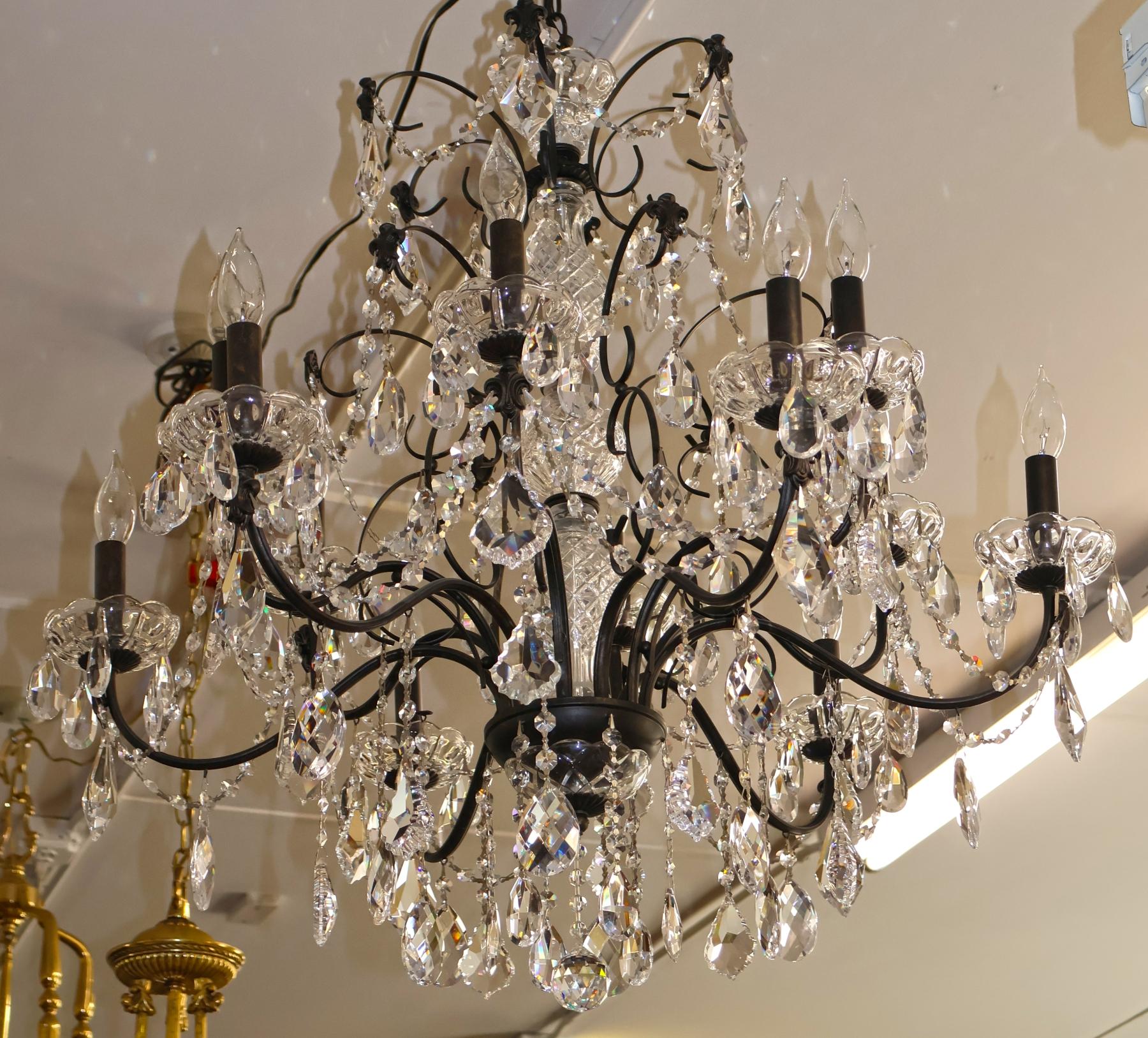 Schonbek 17124-76 Century 12 Light Black Frame Crystal Chandelier For Sale 10