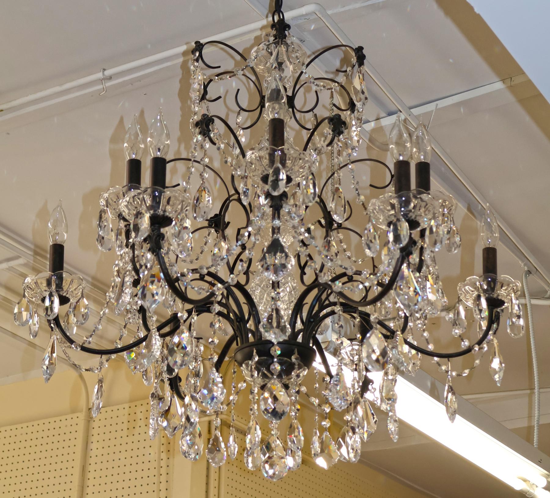 Schonbek 17124-76 Century 12 Light Black Frame Crystal Chandelier For Sale 11