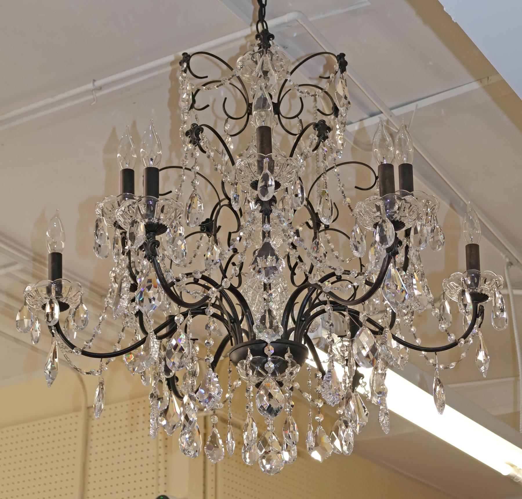 Schonbek 17124-76 Century 12 Light Black Frame Crystal Chandelier For Sale 12